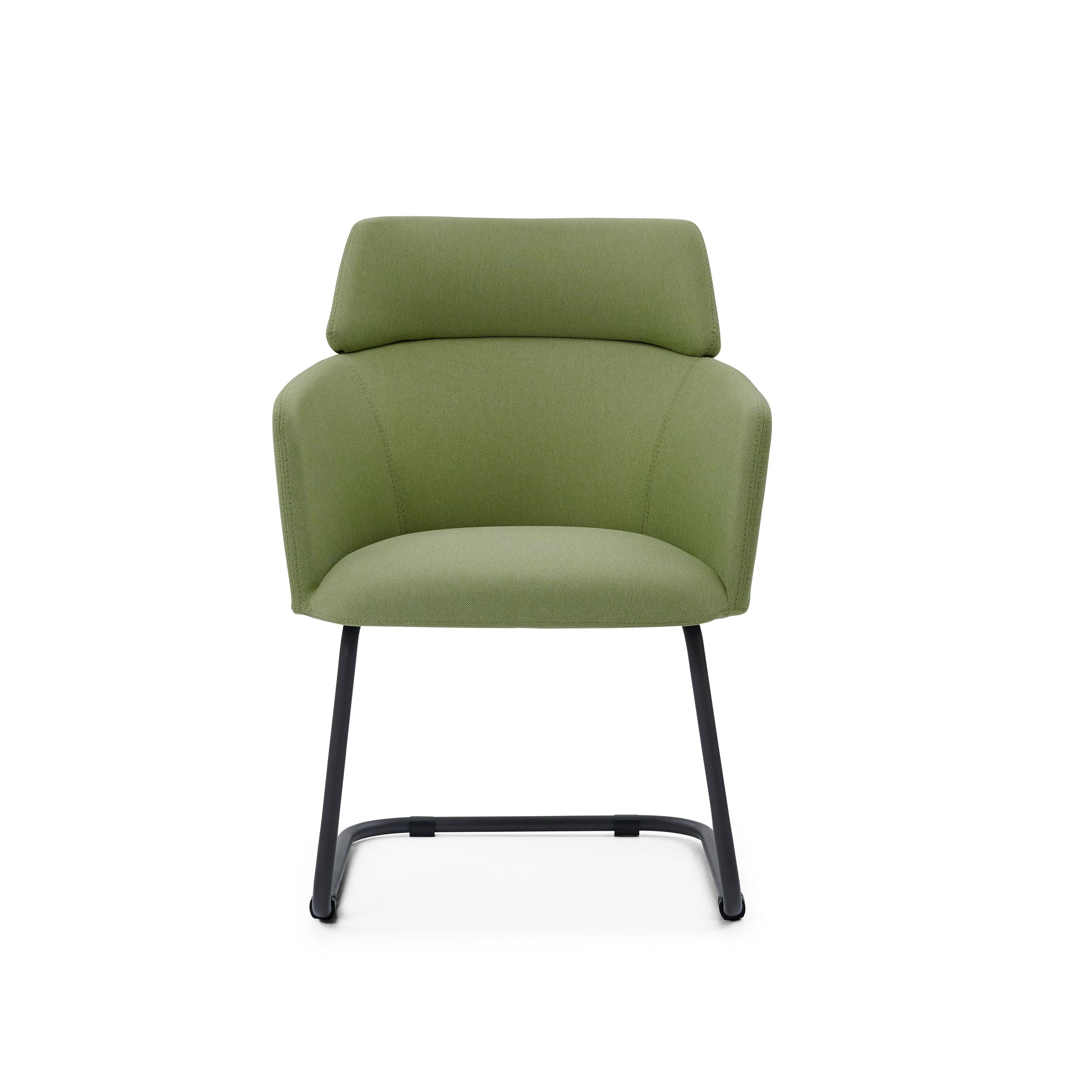 Green armchair with black legs on a white background