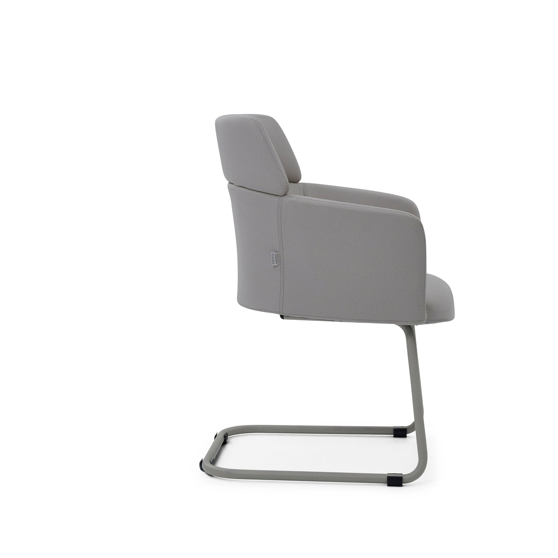 Gray office chair with a white seat on a white background