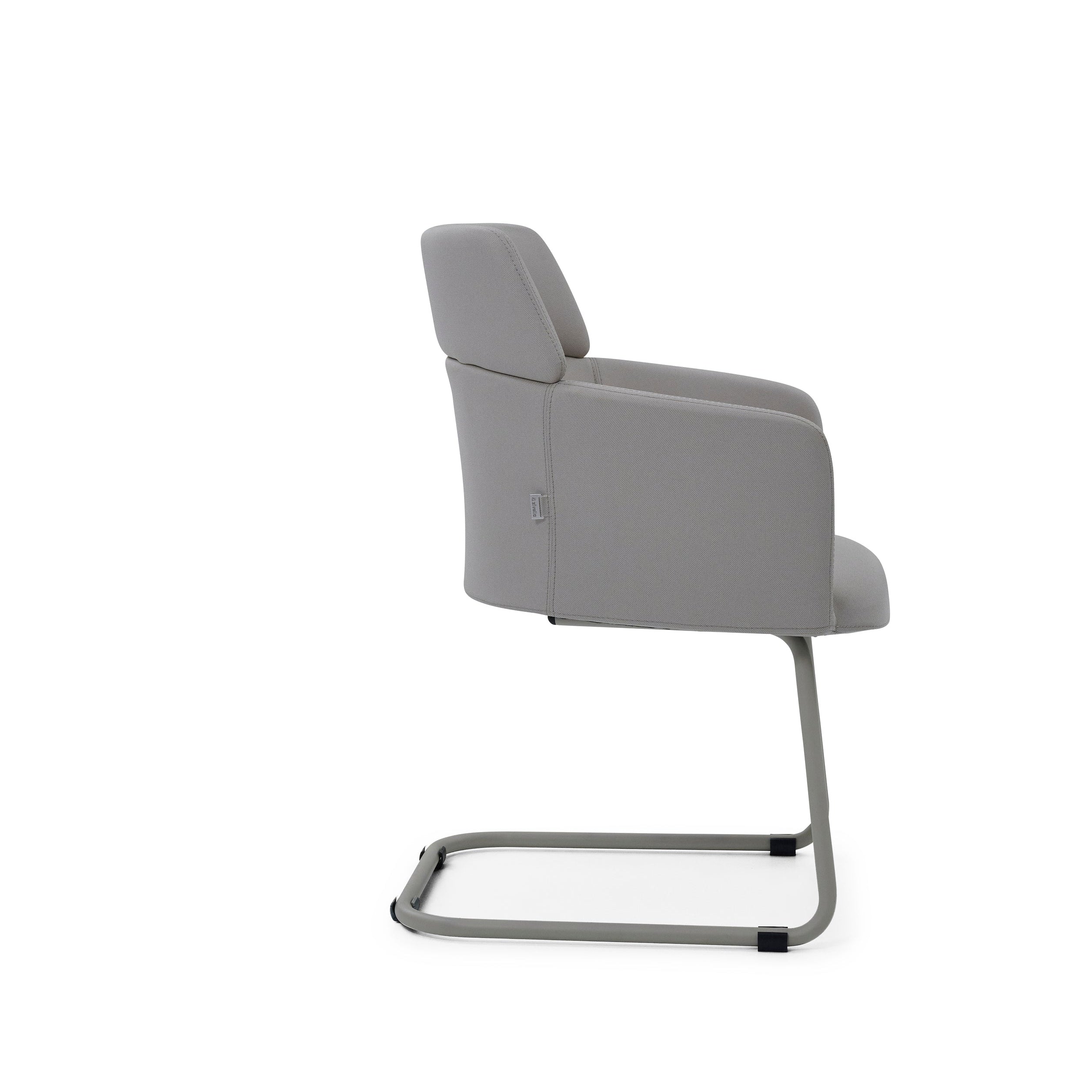 Gray office chair with a white seat on a white background