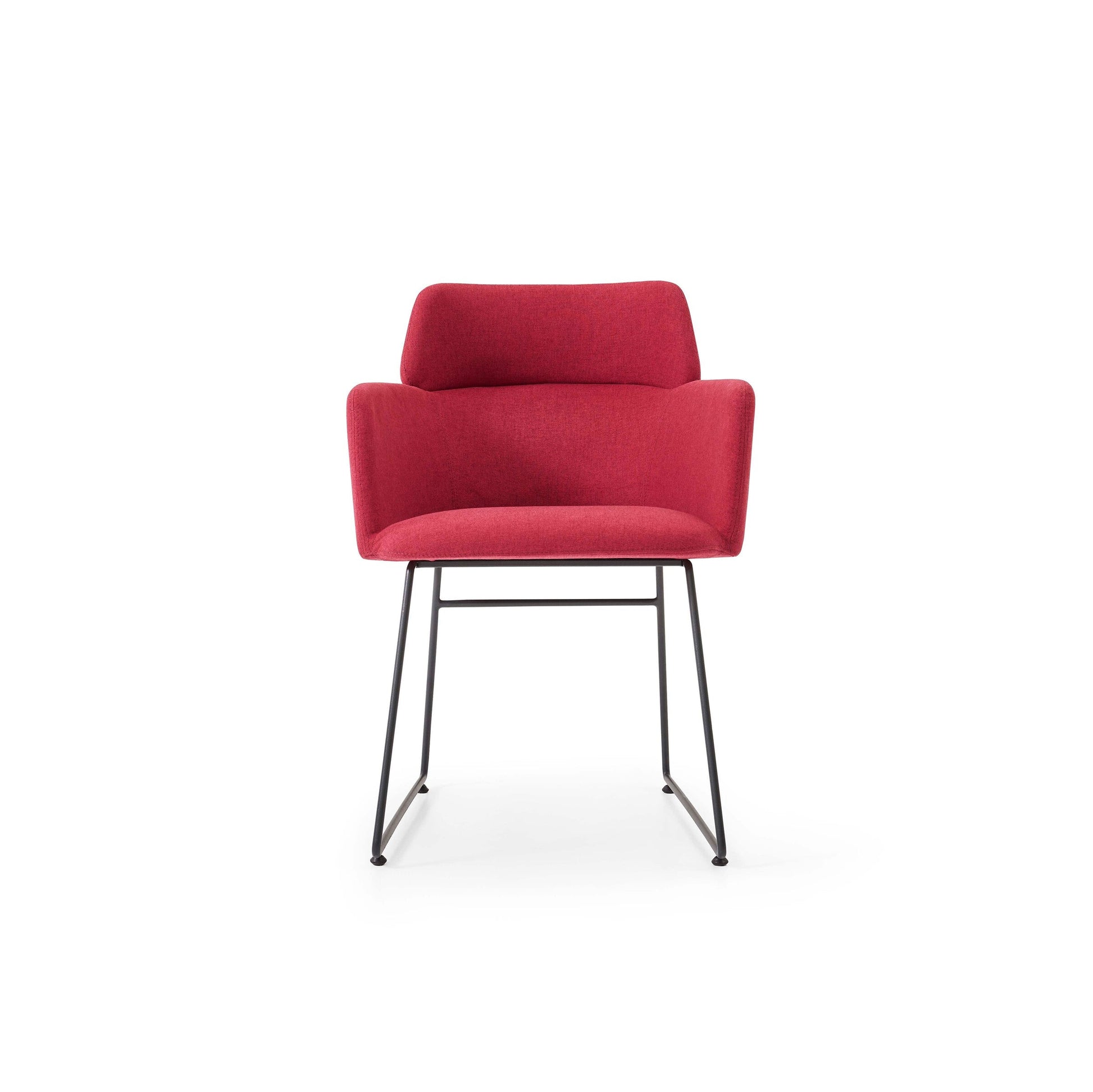 Red chair with black metal legs on a white background