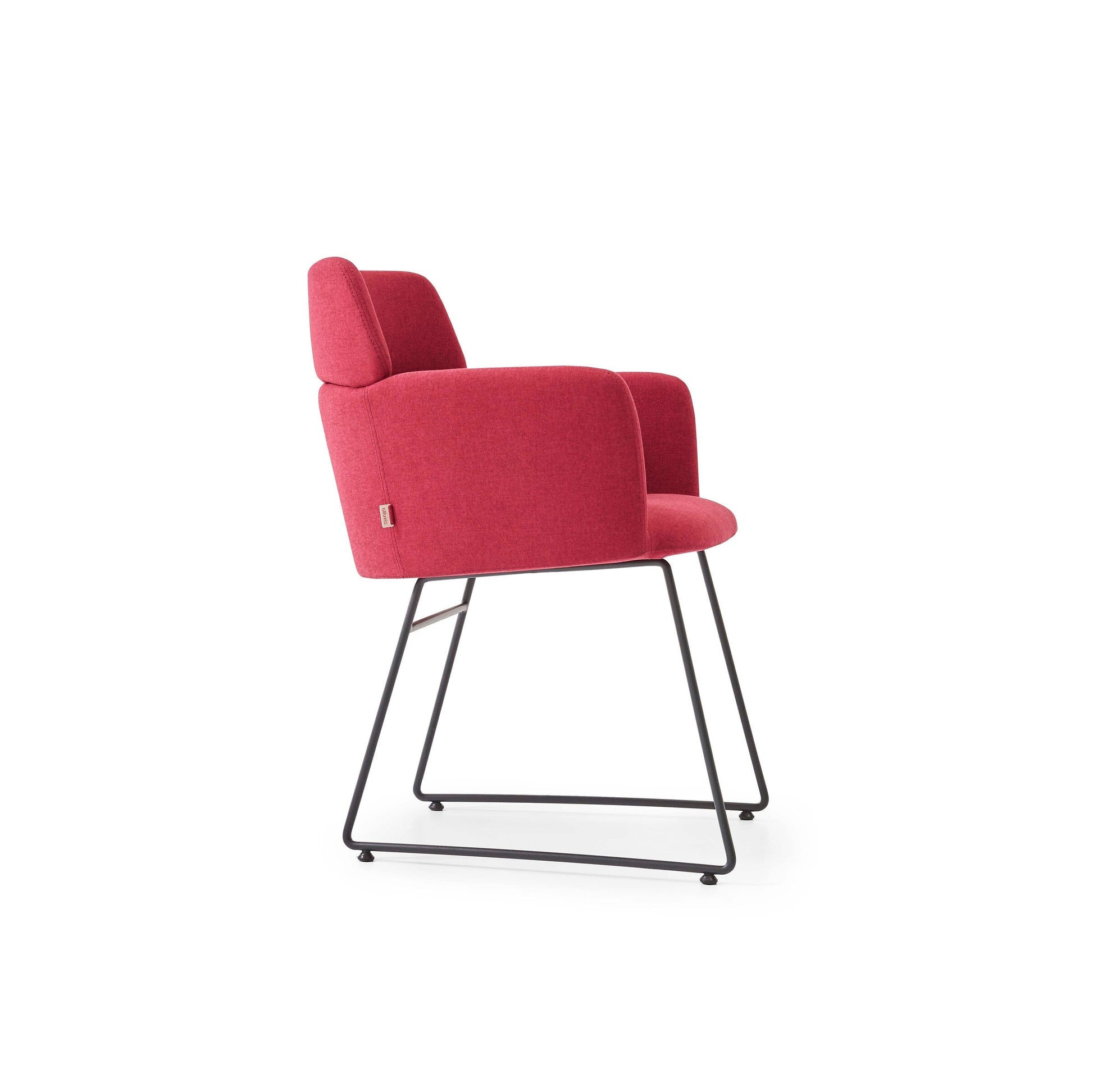 Red chair with black metal legs on a white background