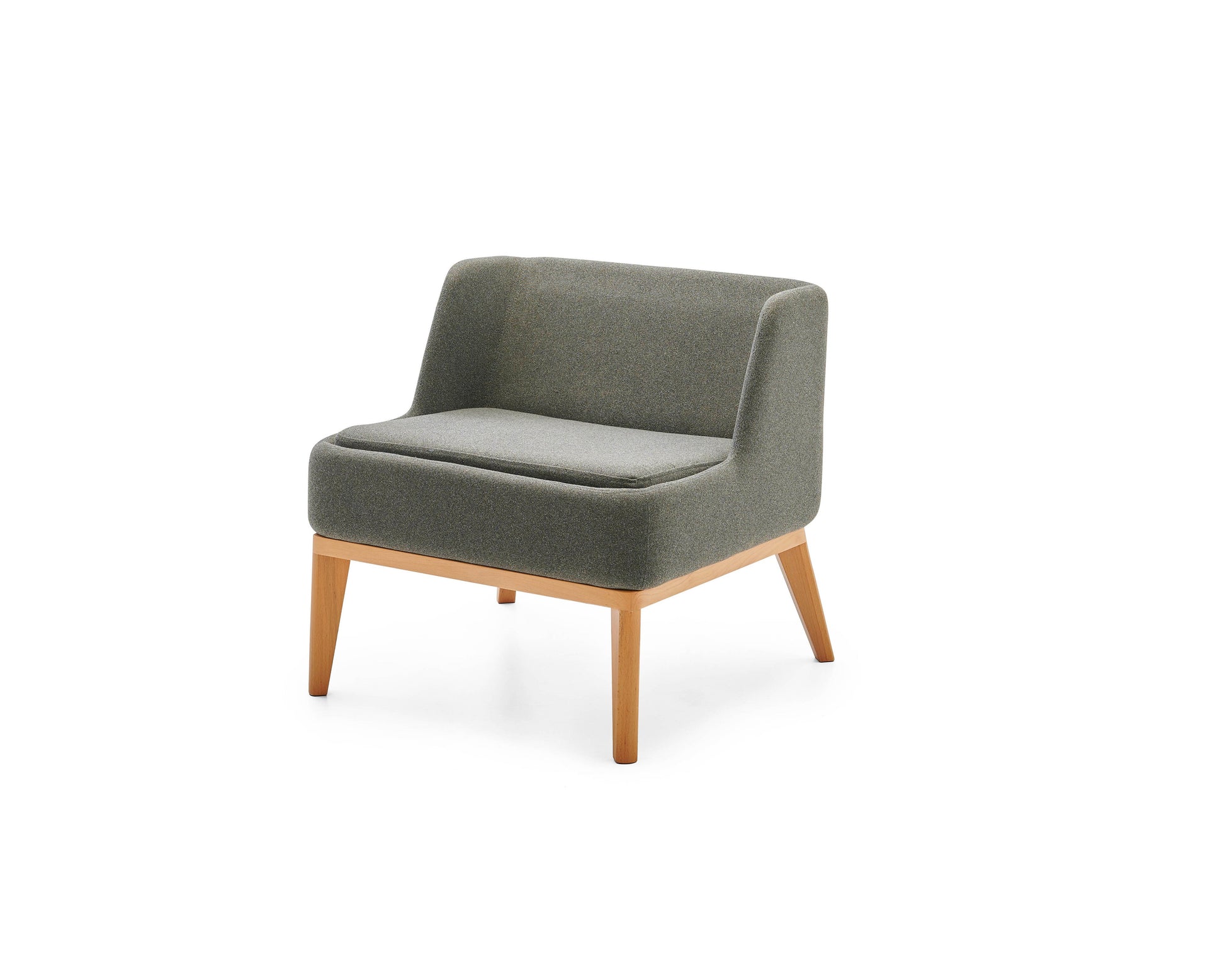 Gray armchair with wooden legs on a white background