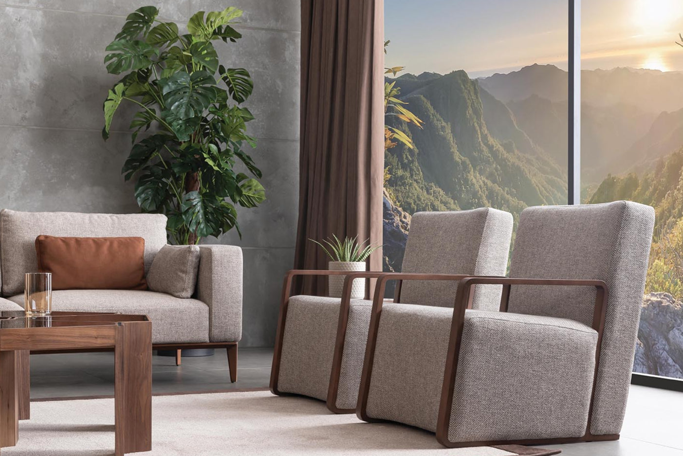 Close-up view of the Mega Bergere Armchair’s premium upholstery, highlighting its soft texture and quality.