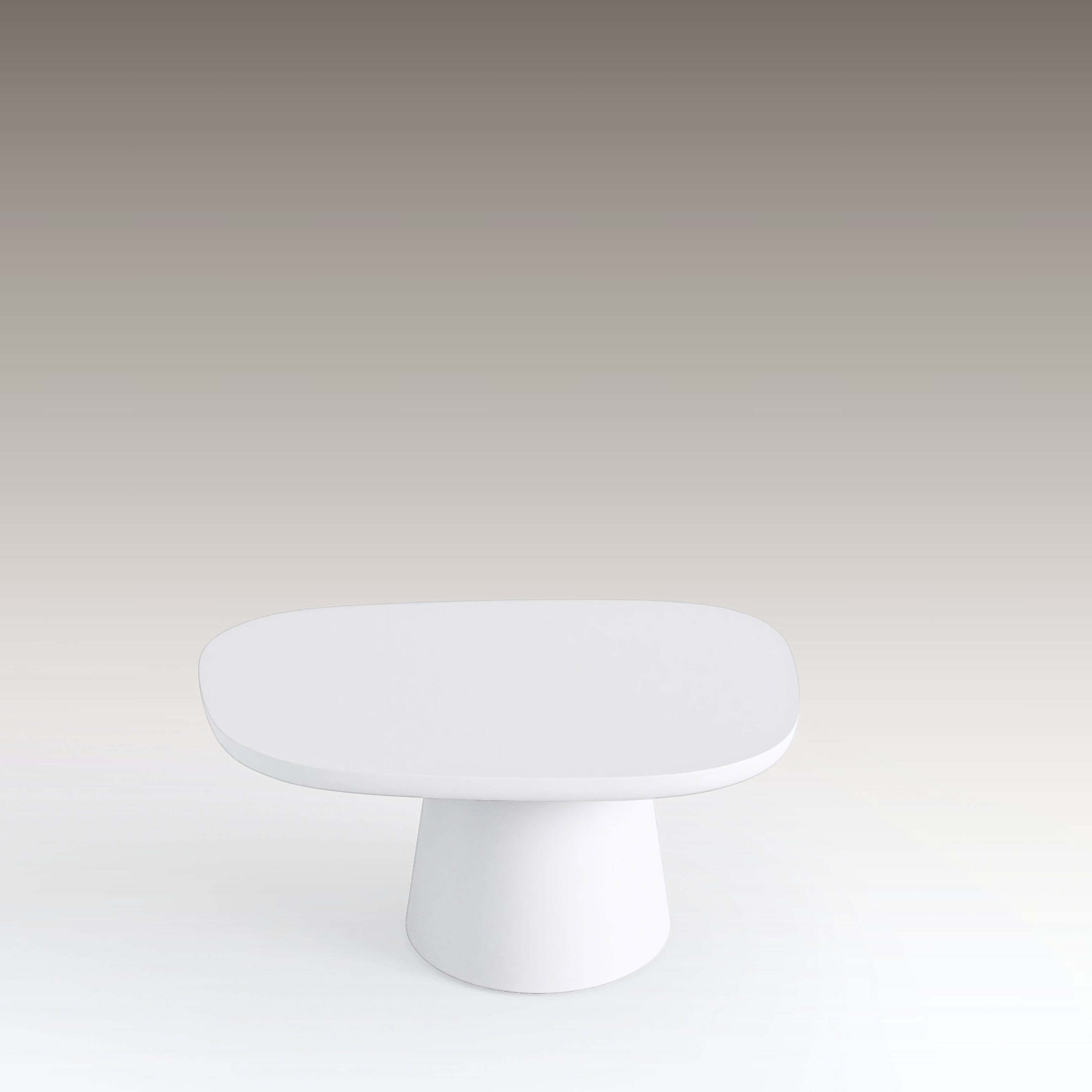 White moss coffee table with a rounded asymmetrical top and tapered base, showcasing organic curves and modern design.