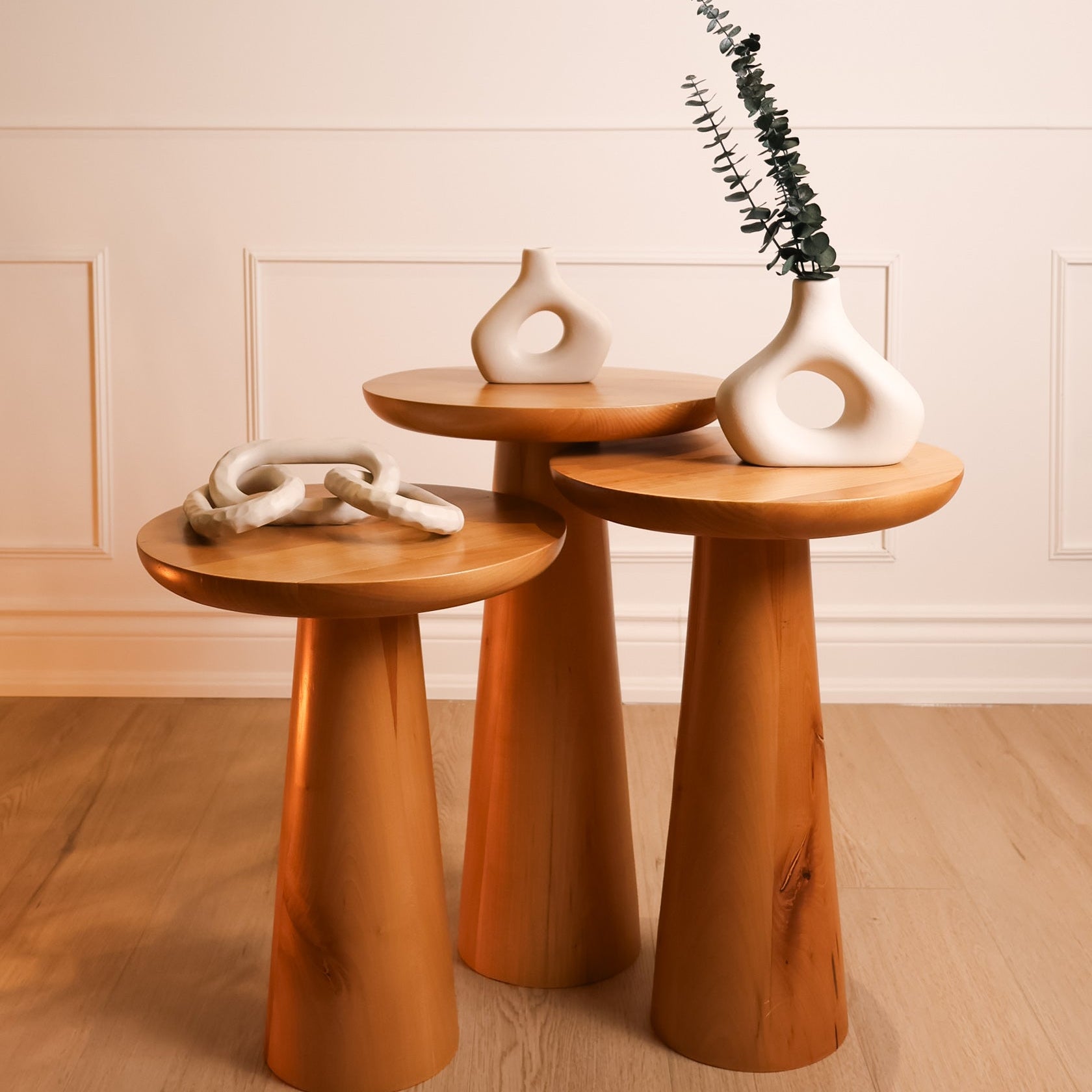 Front view of the Mushroom Side Table showcasing its sleek, modern design and unique mushroom-inspired shape