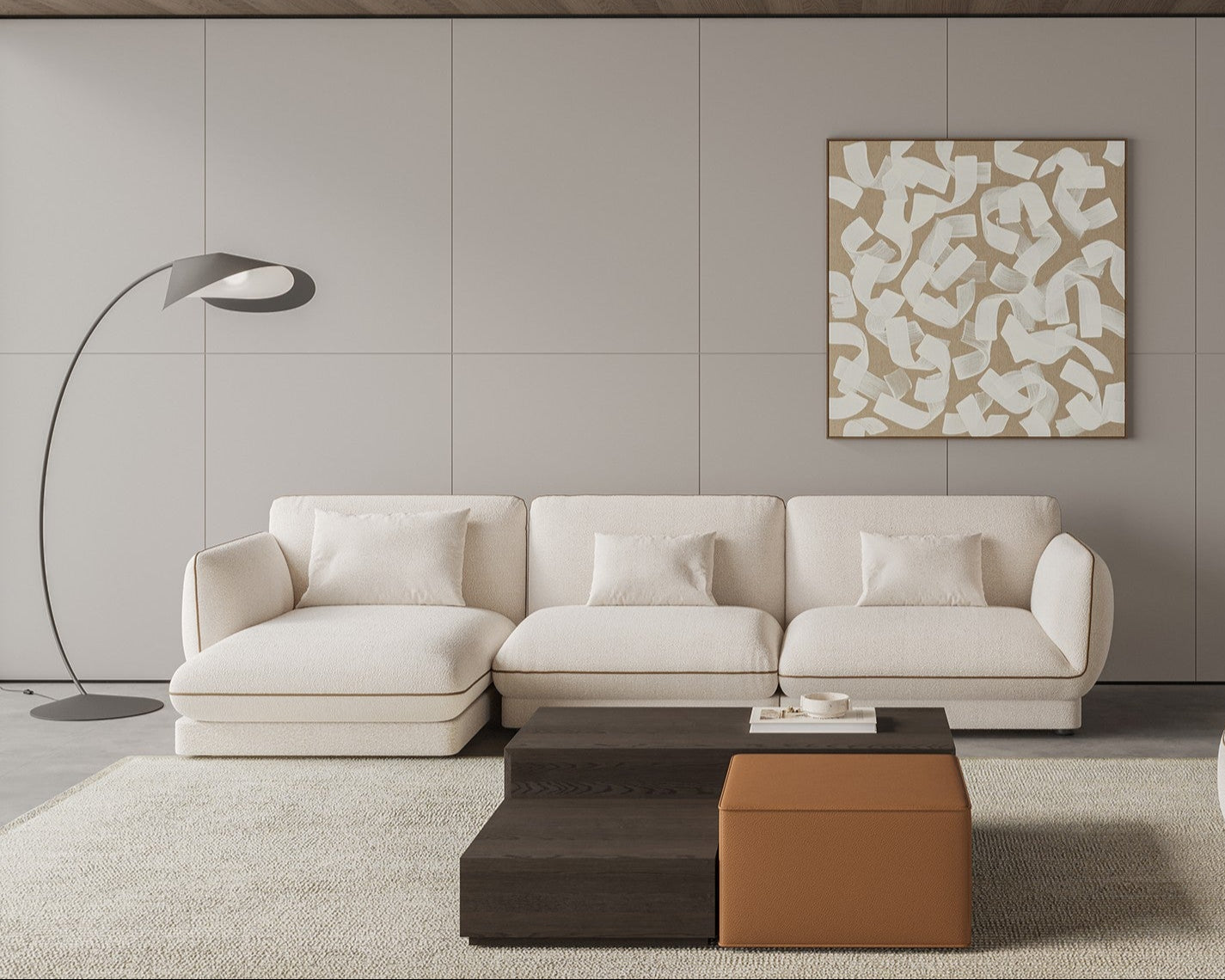 Front view of the Orbit Plus Modular Sofa, showcasing a modern, minimalist design with plush seating for comfortable living.