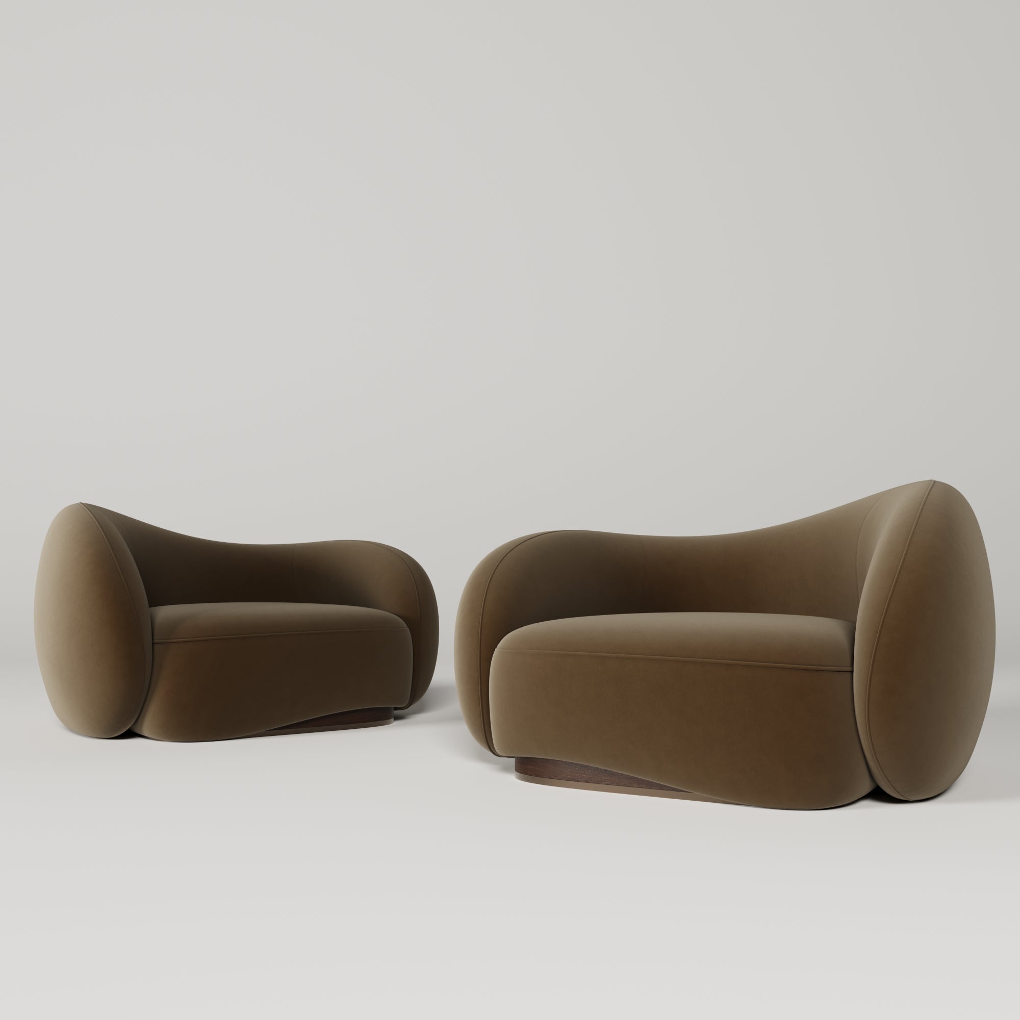 Two brown modern chairs on a white background