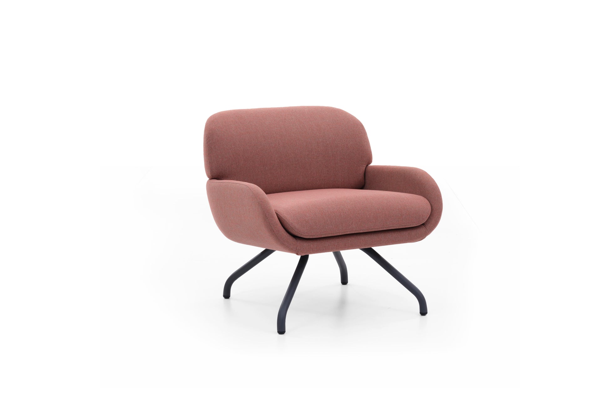 Brown armchair with black metal legs on a white background