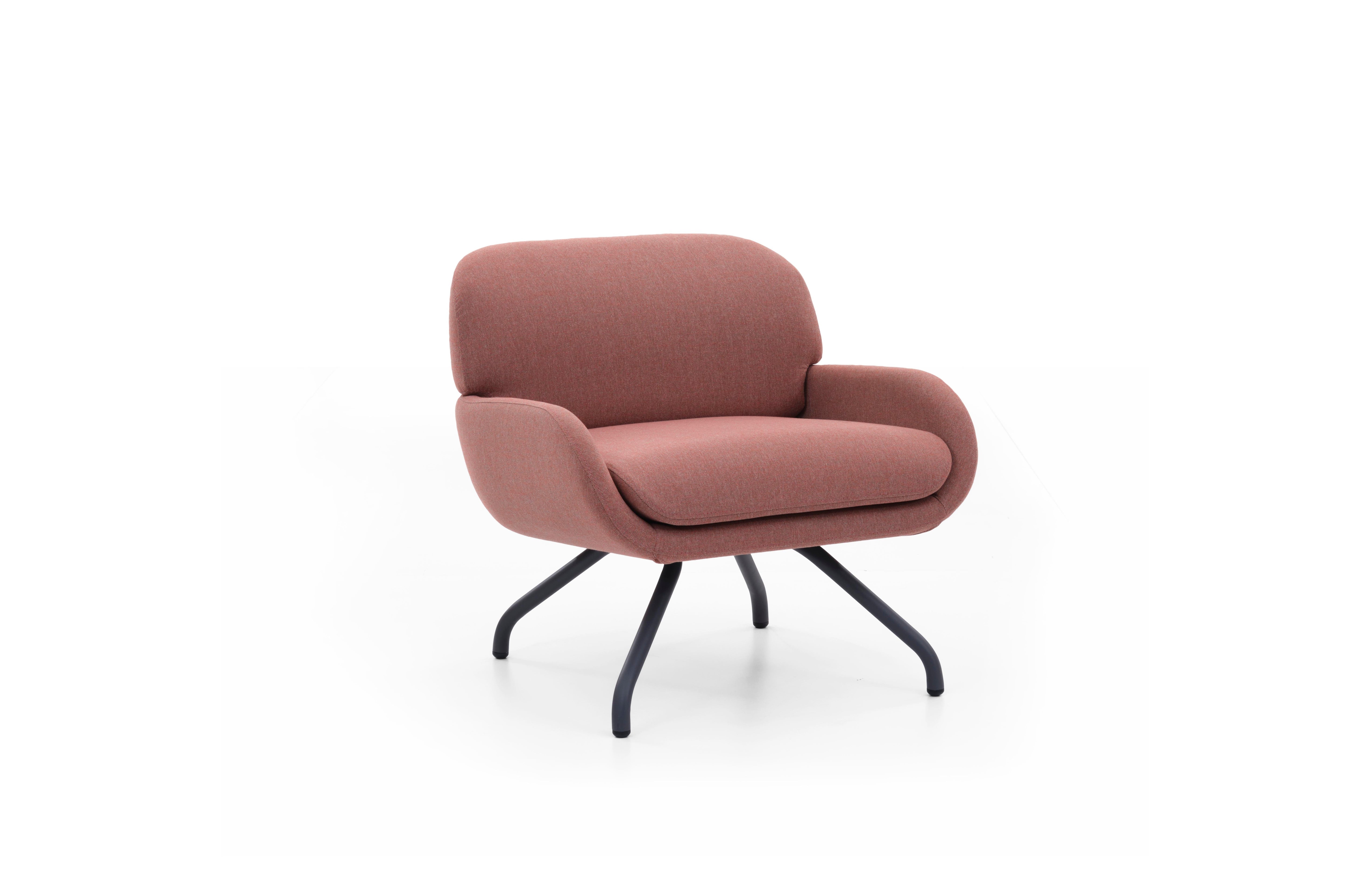 Brown armchair with black metal legs on a white background