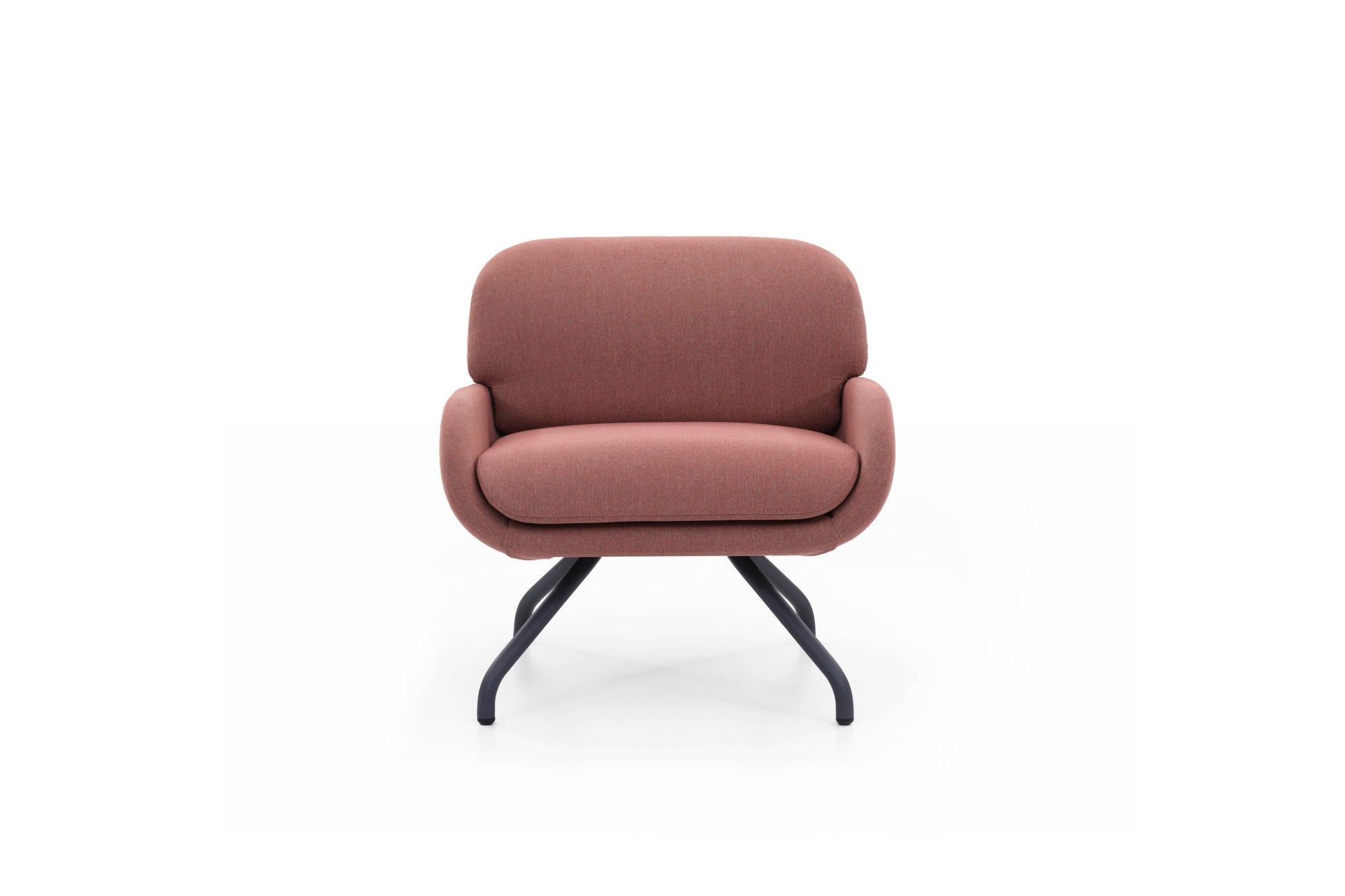 Brown armchair with black metal legs on a white background