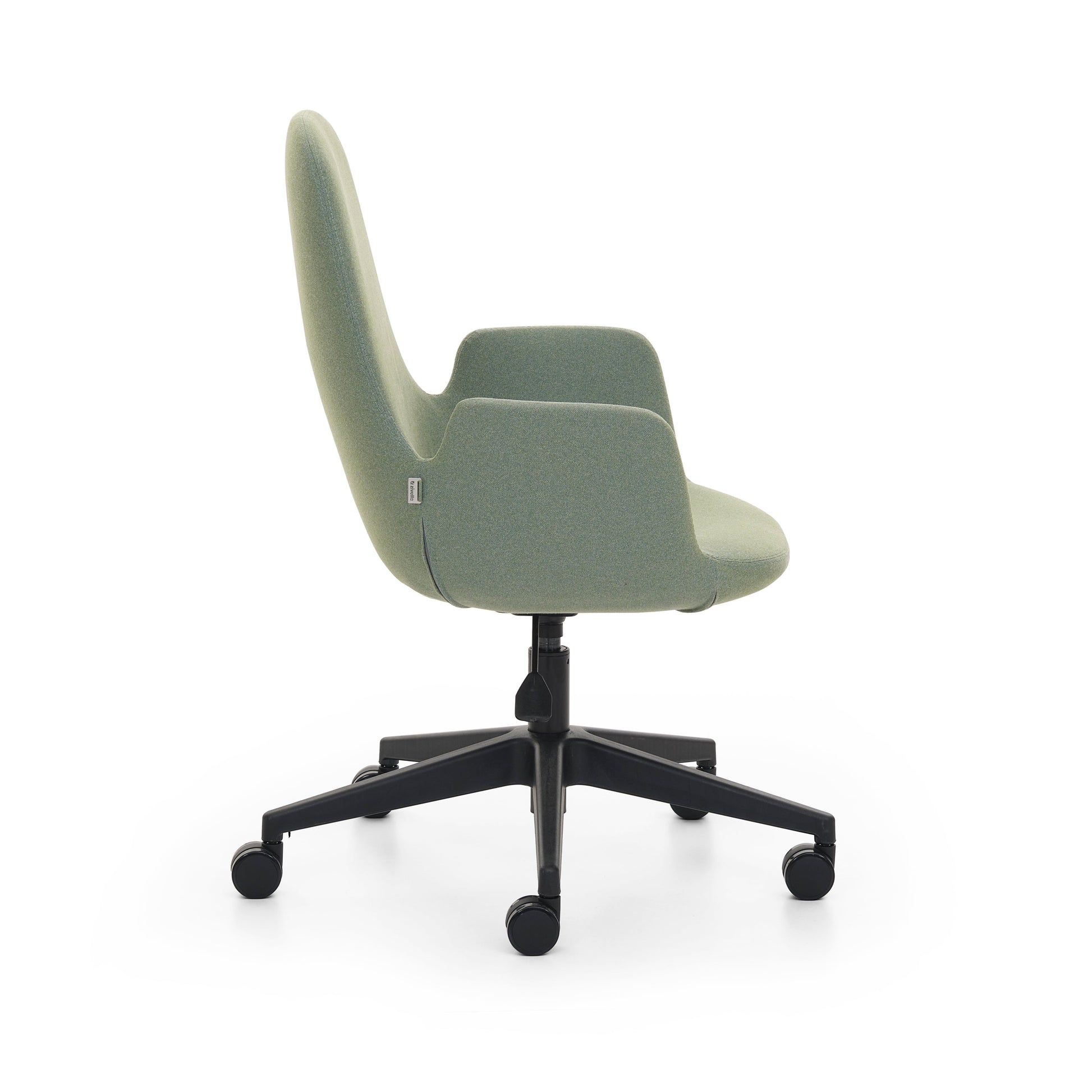 Pod Office Chair in green with black wheels, white background