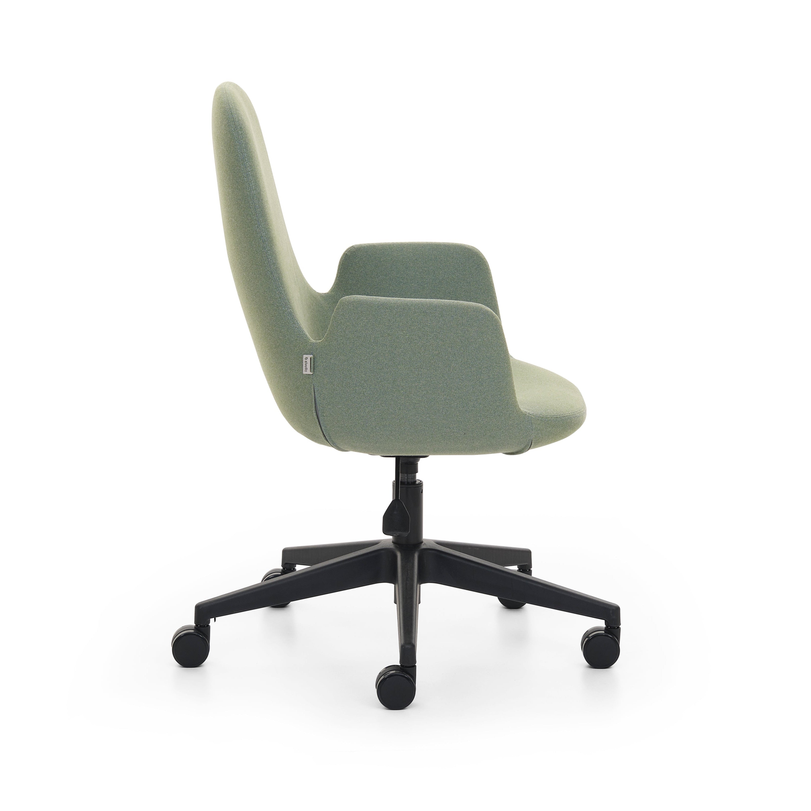 Pod Office Chair in green with black wheels, white background