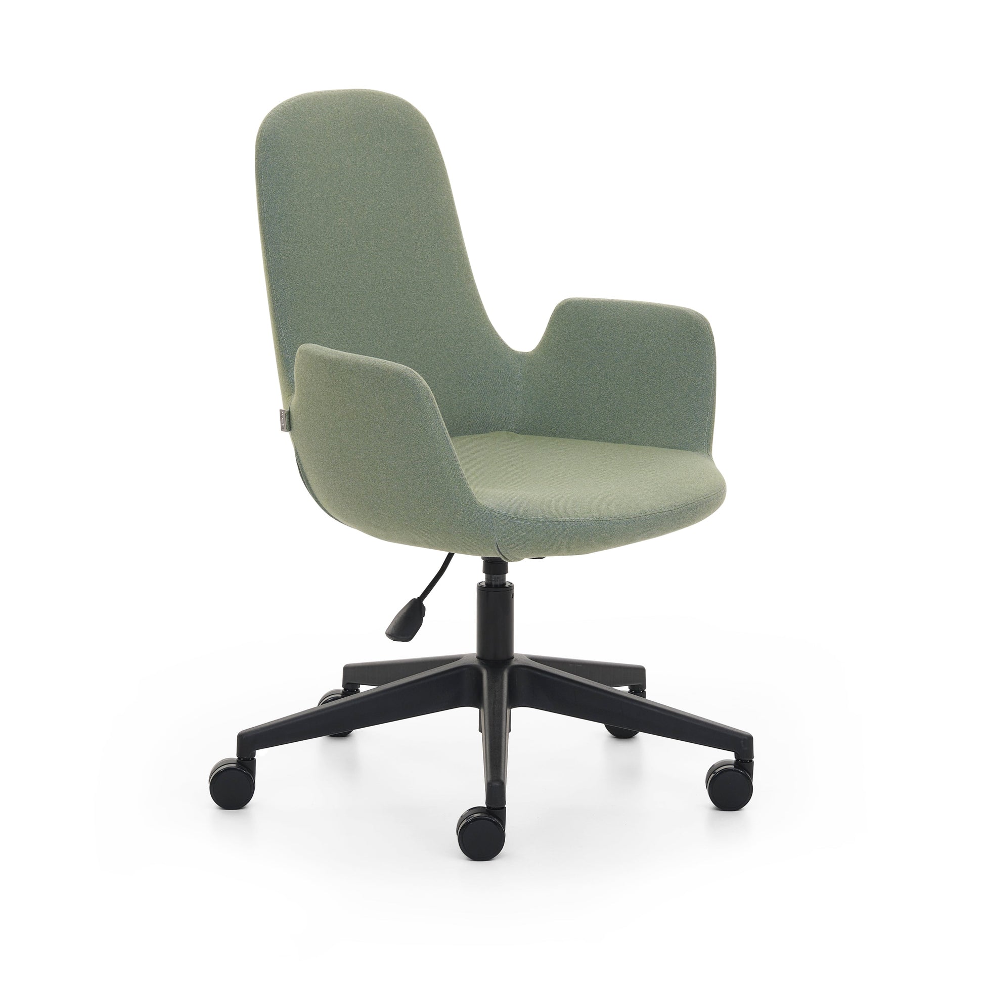 Pod Office Chair in green with black wheels, white background