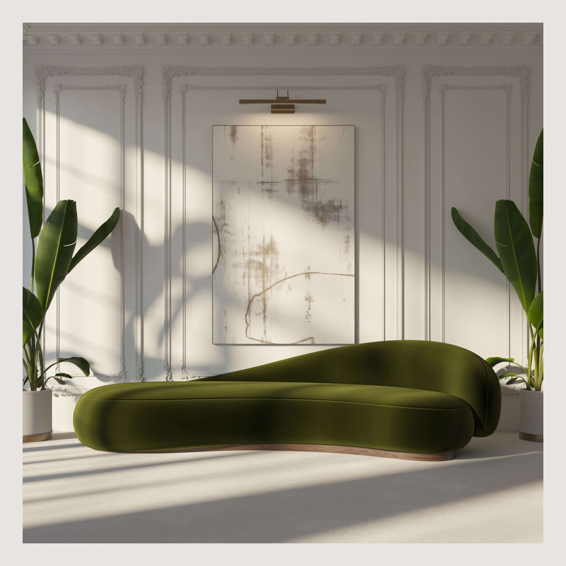 Papilio Curved Sofa in elegant green design, showcasing modern decor with soft curves and inviting ambiance.