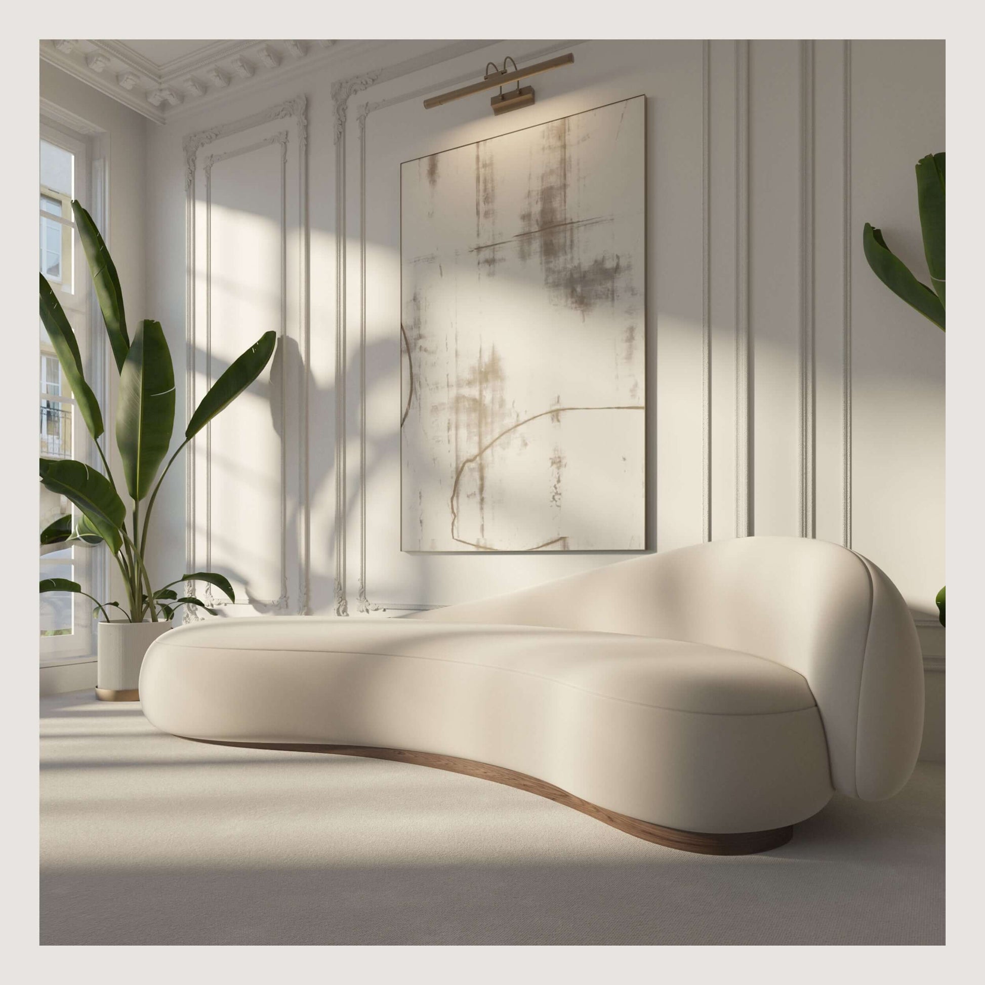 Papilio Curved Sofa in a bright, modern living space with elegant design and organic lines.