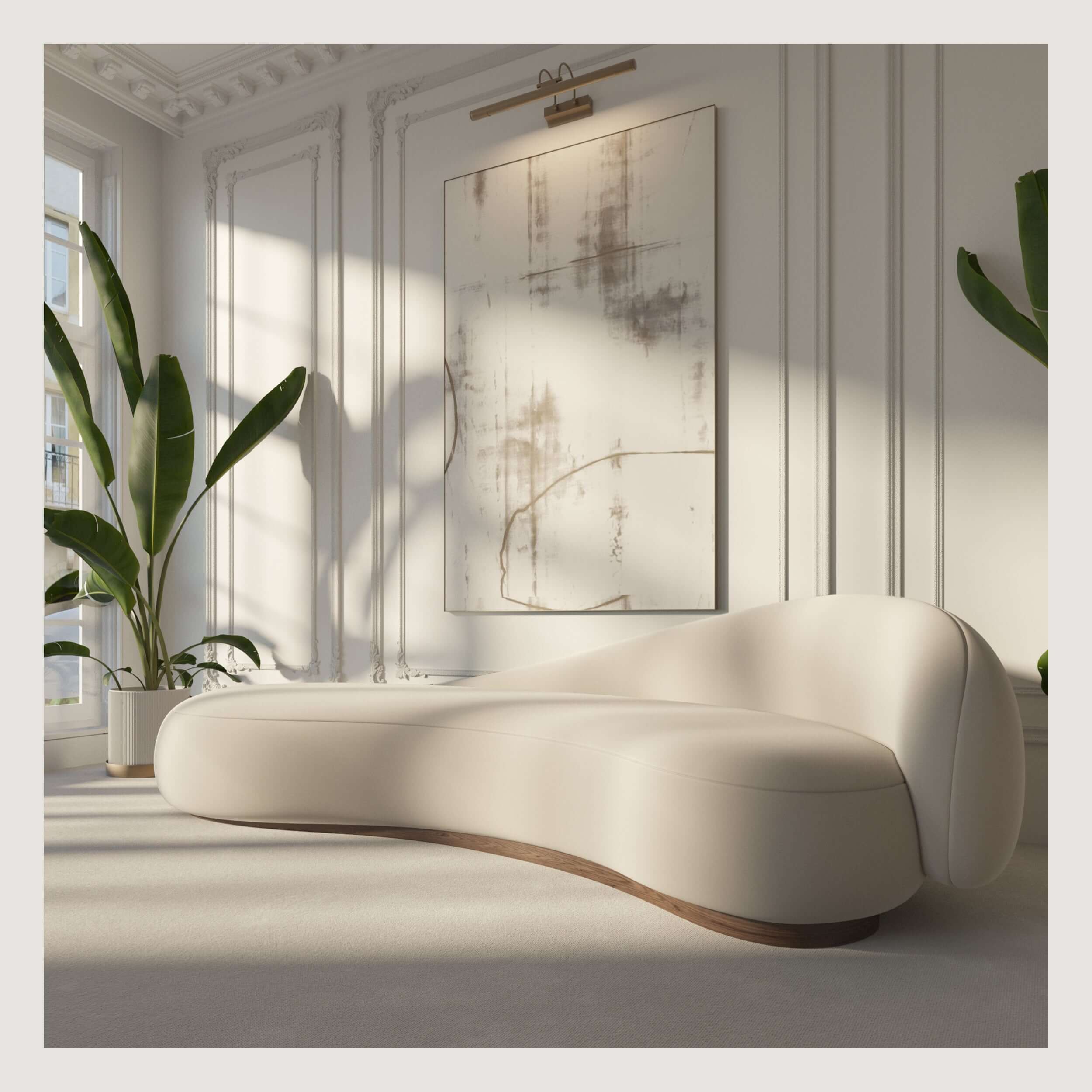 Papilio Curved Sofa in a bright, modern living space with elegant design and organic lines.
