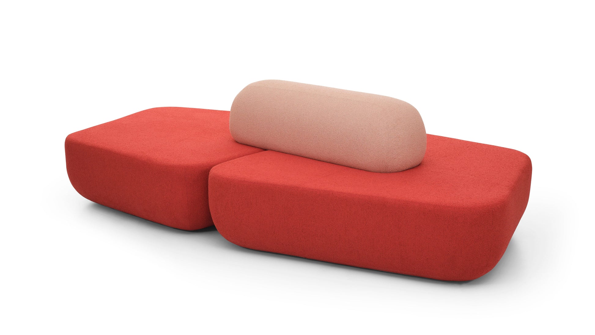 Red and beige modular sofa on a white background