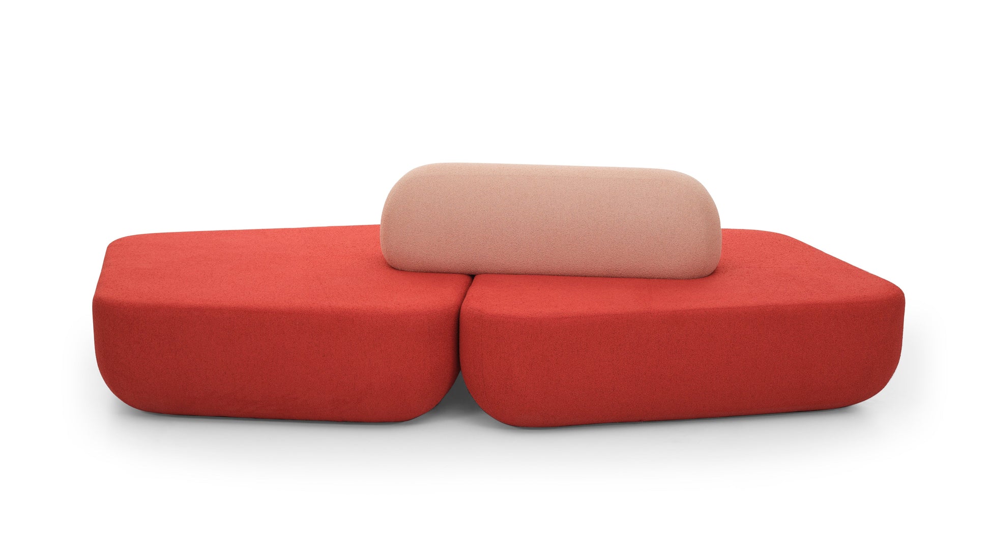 Red and beige modular sofa on a white background