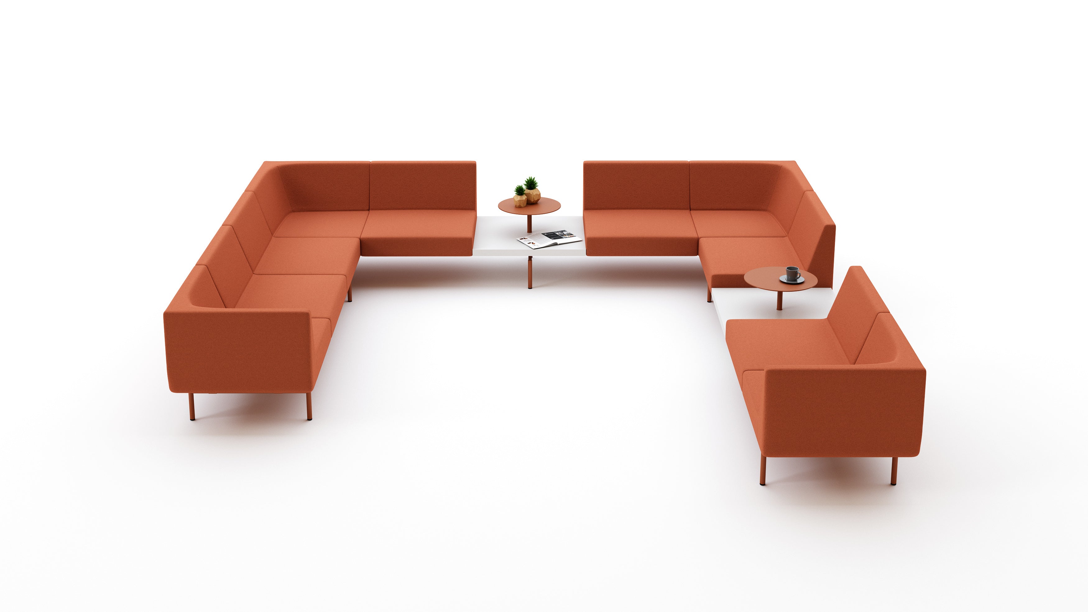 Orange modern outdoor furniture set with tables on a white background