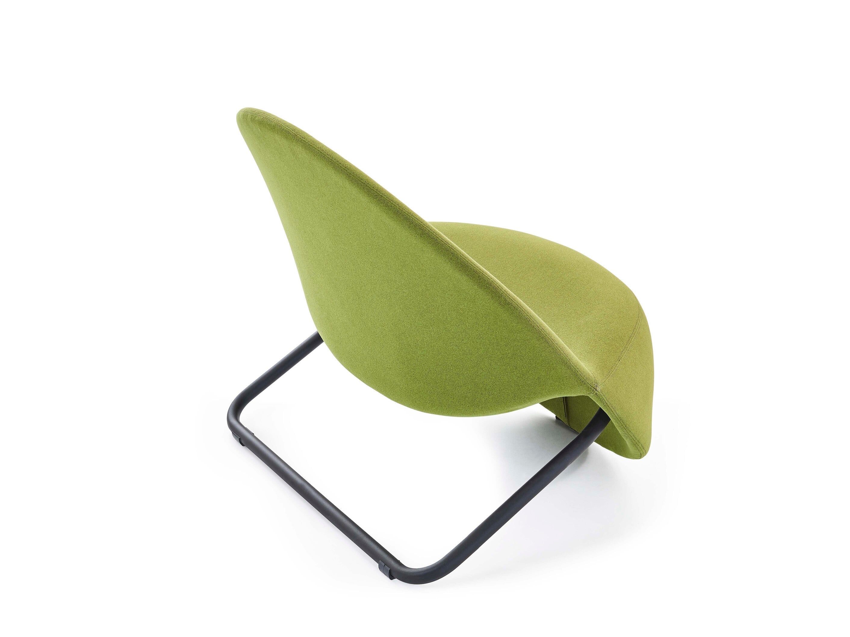 Green chair with a black metal frame on a white background
