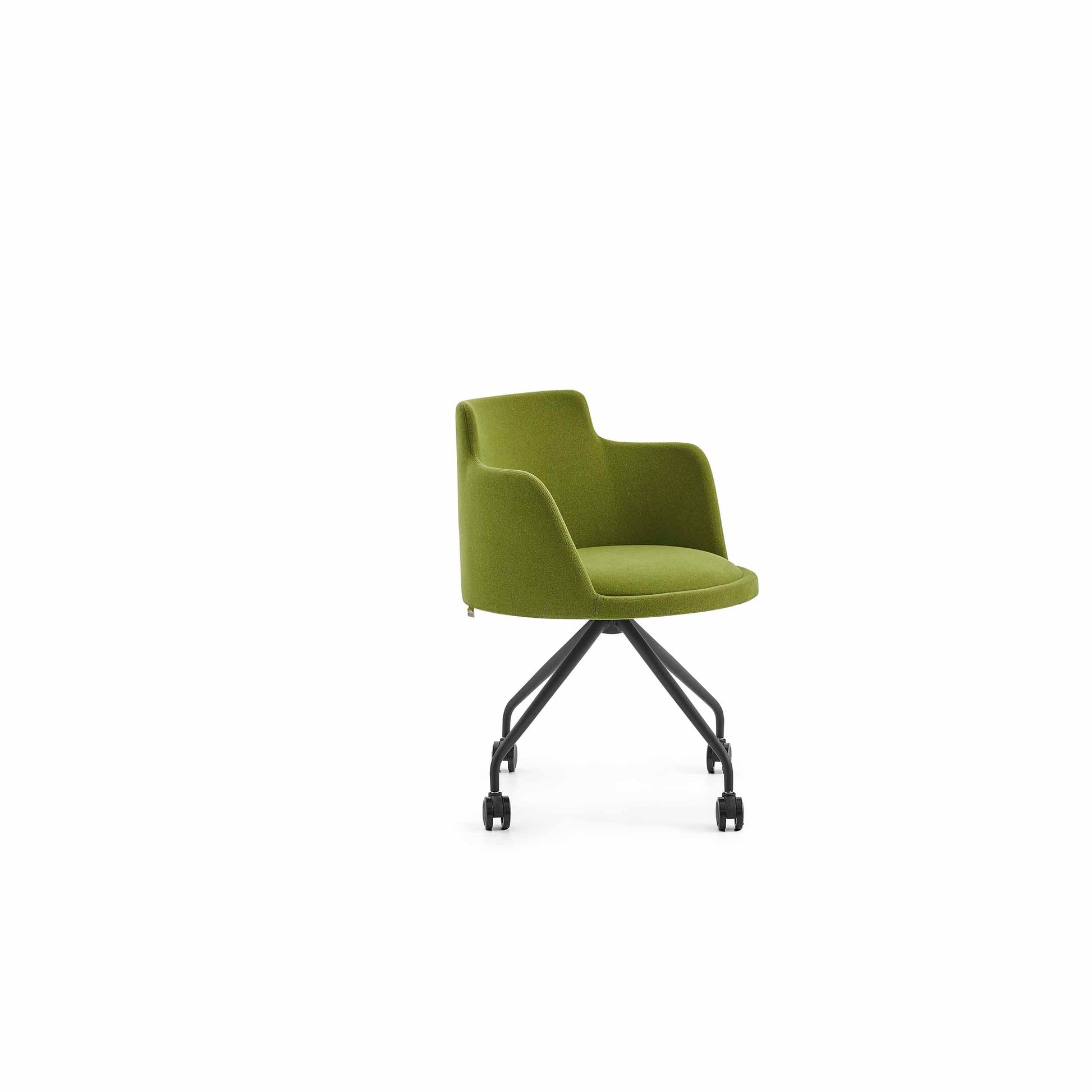Green office chair with green seat on white background