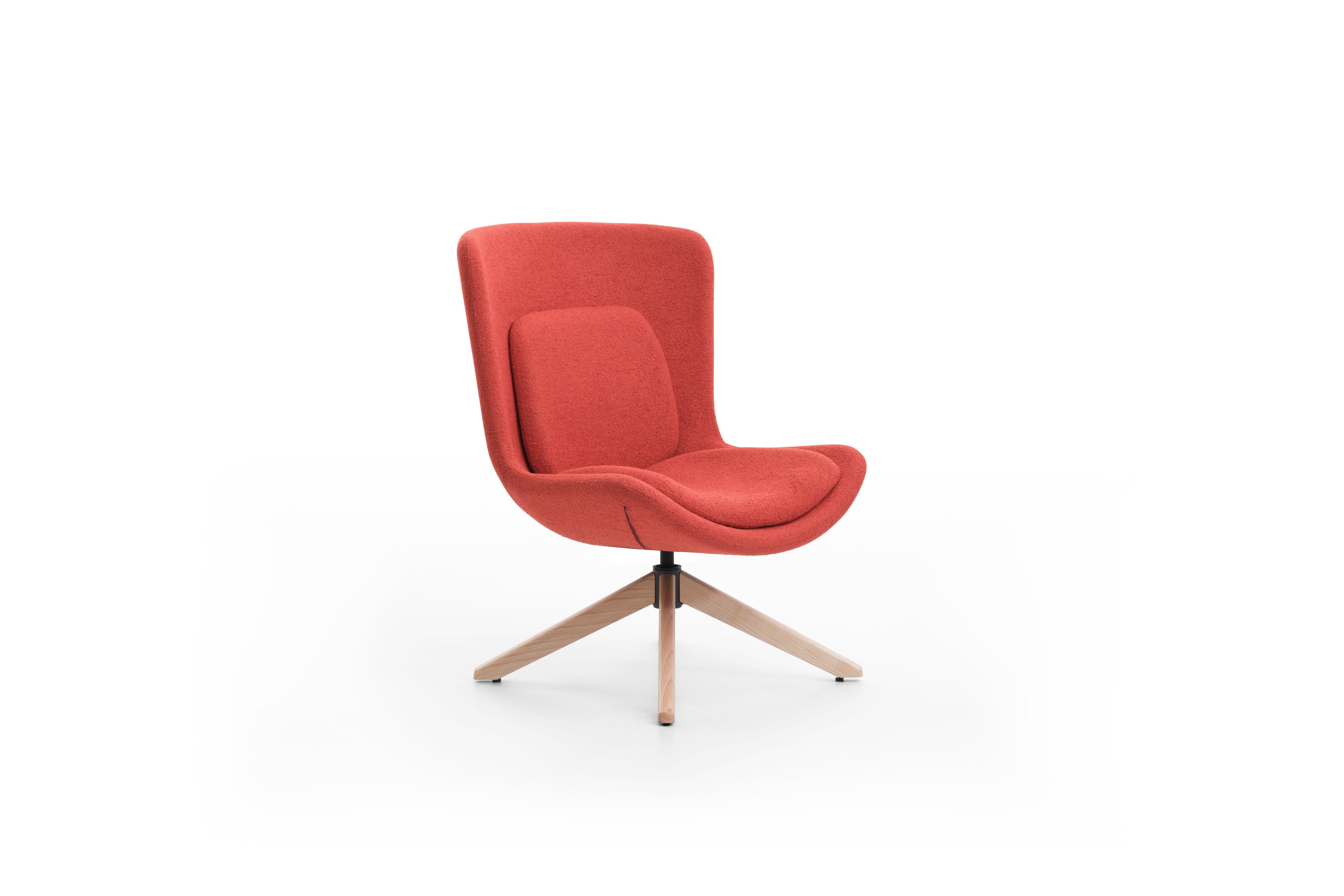 Red chair with a wooden base on a white background