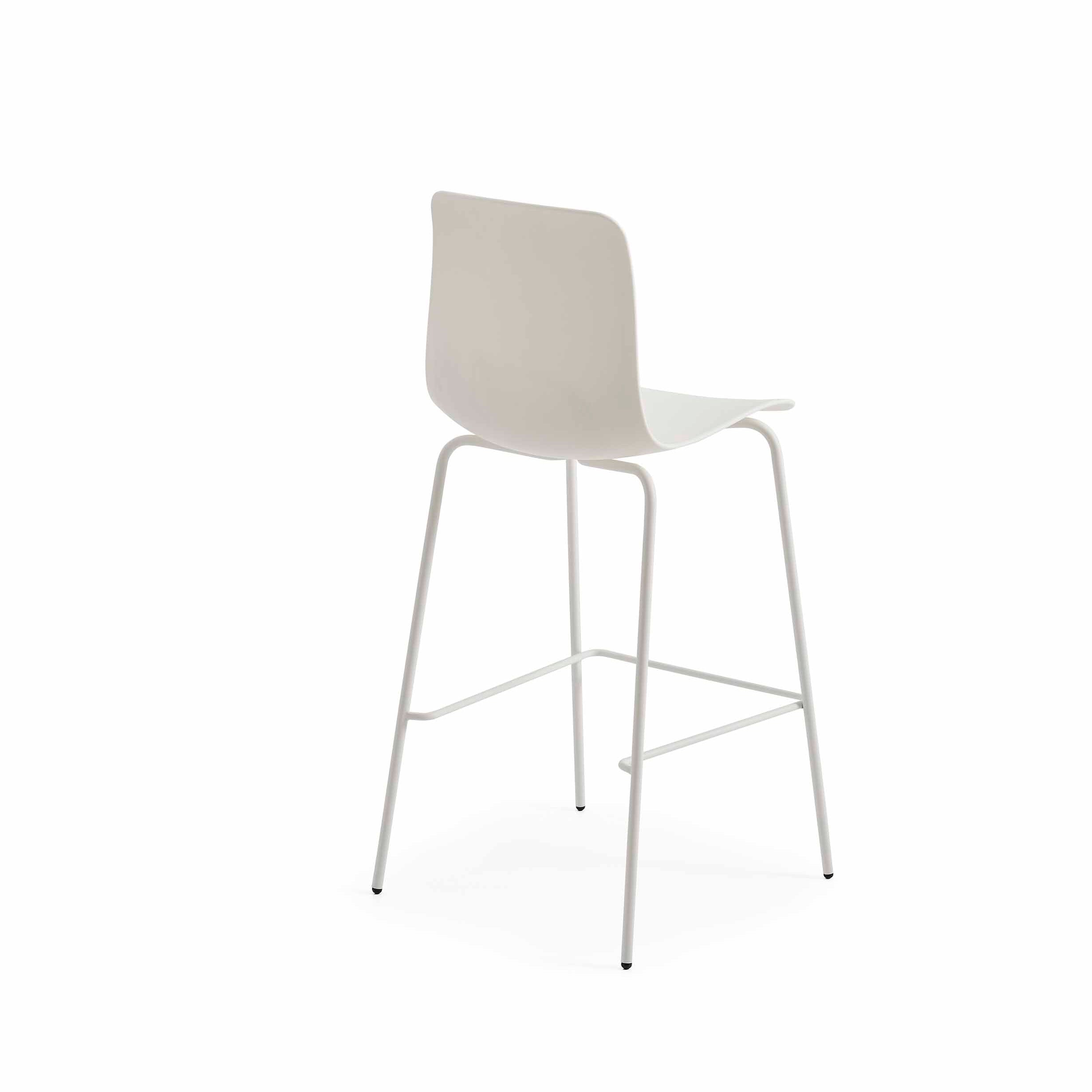 White bar stool with a minimalist design on a white background