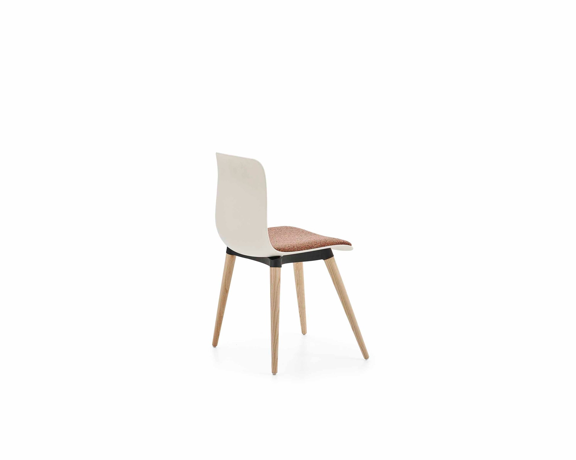 Chair with white seat and wooden legs on a white background
