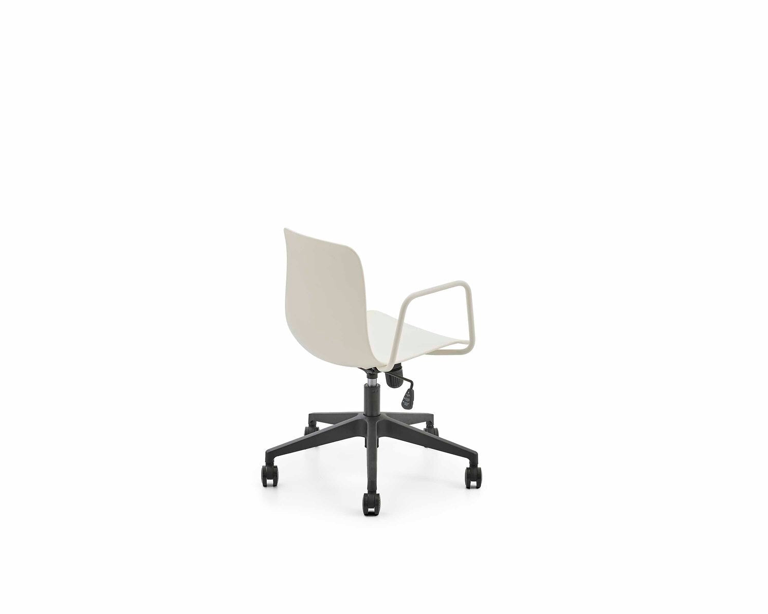 White office chair with black wheels on a white background