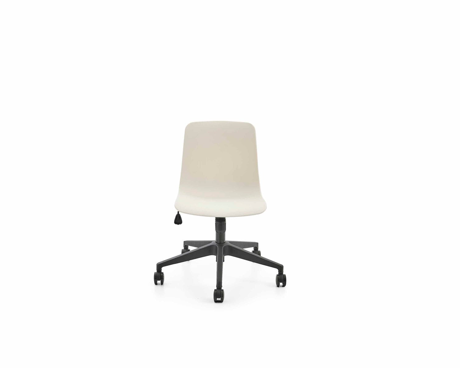 White office chair with black wheels on a white background