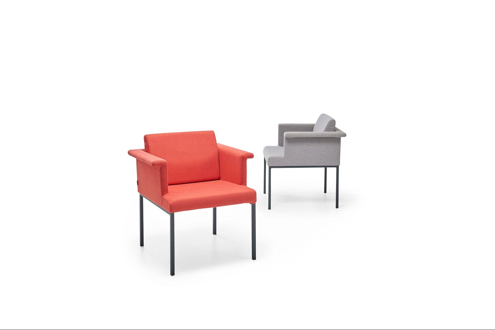 orange red and gray chairs white background