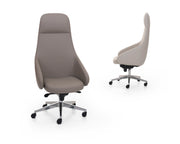 Two gray office chairs on a white background