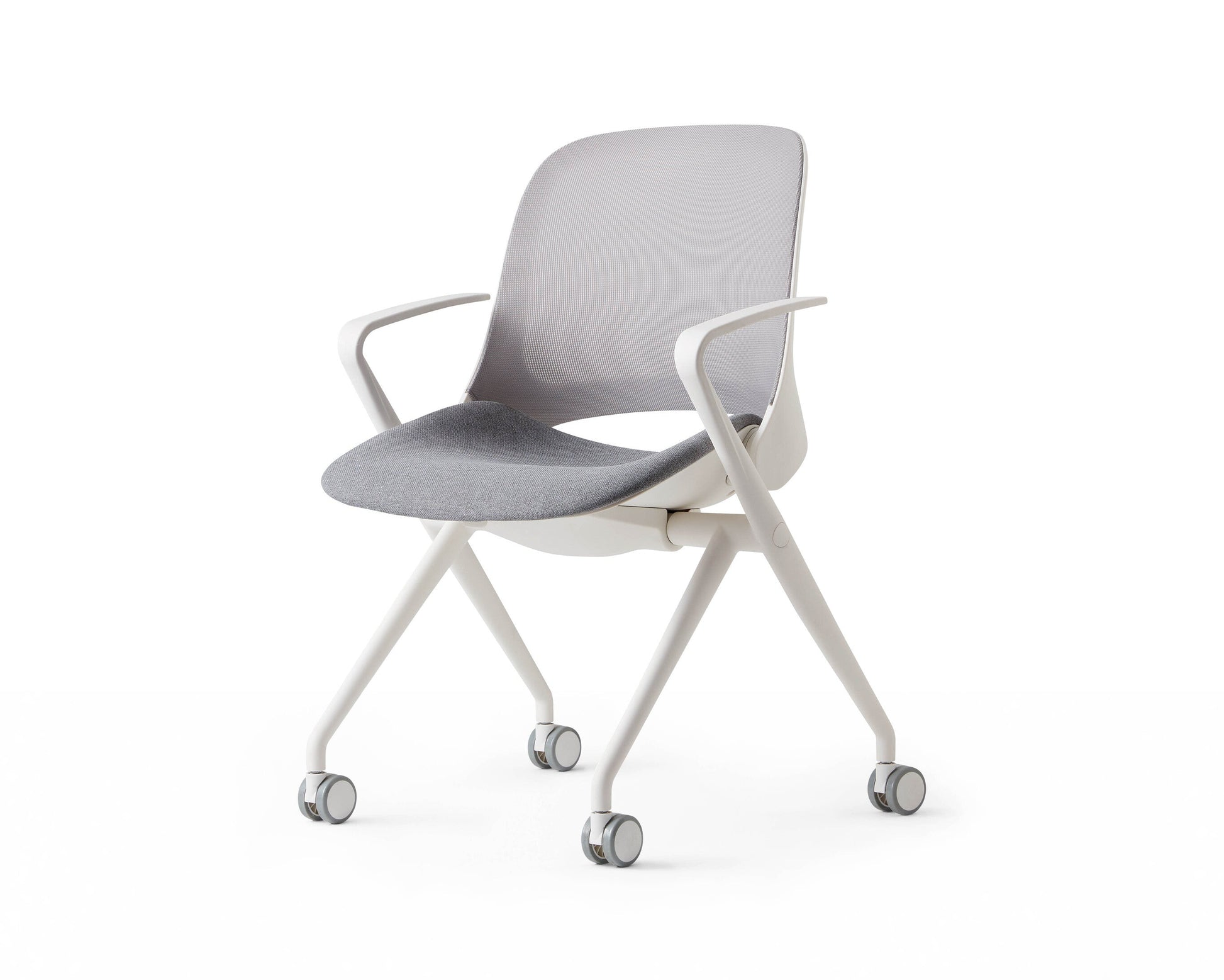 Modern office chair with gray seat and backrest on a white background