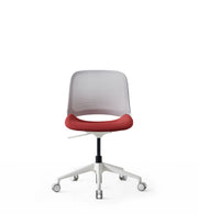 Modern office chair with red seat and gray backrest on a white background