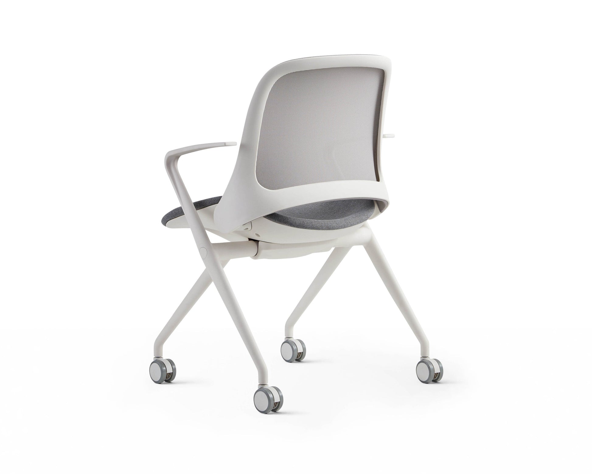 Modern office chair with mesh backrest on a white background