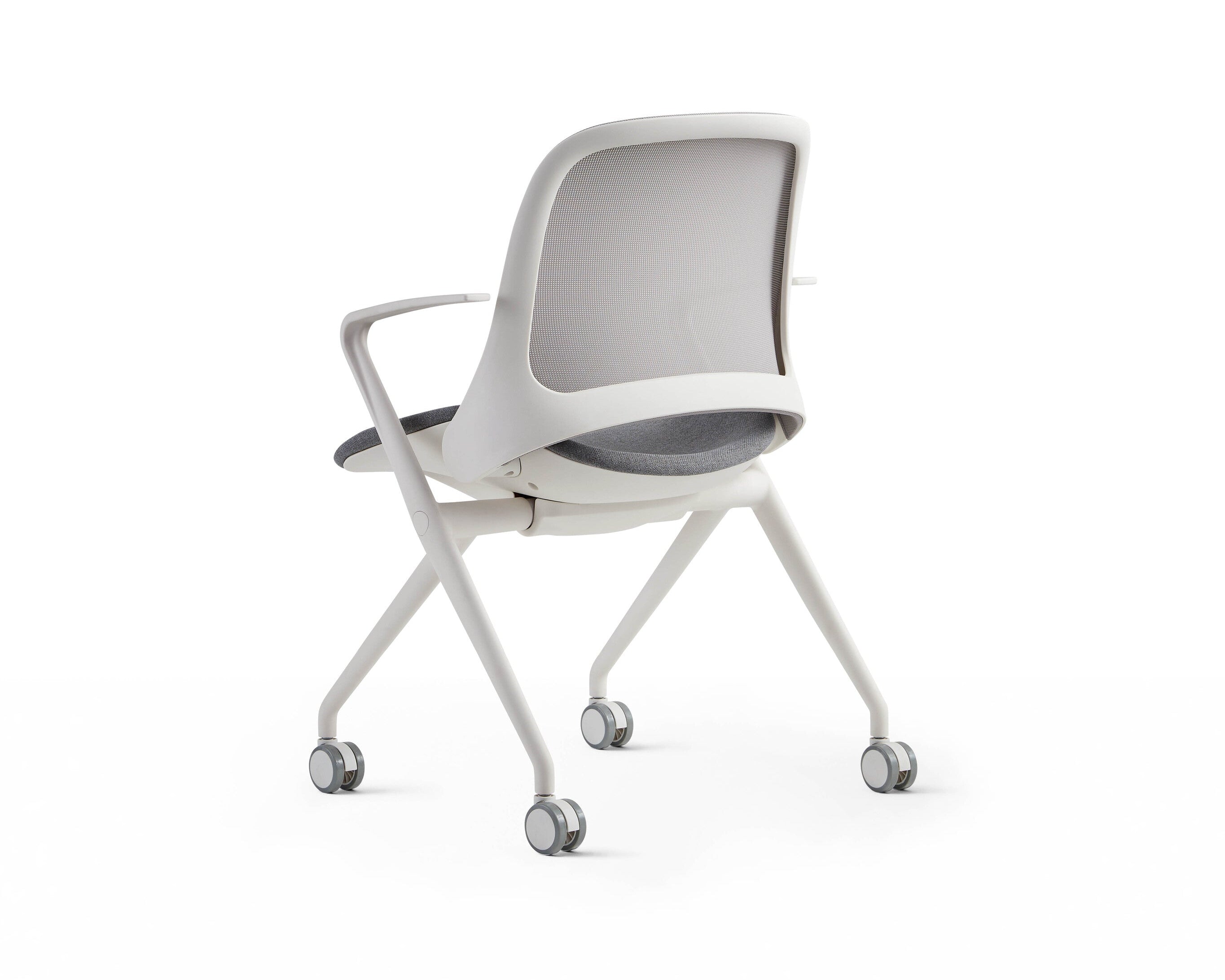 Modern office chair with mesh backrest on a white background