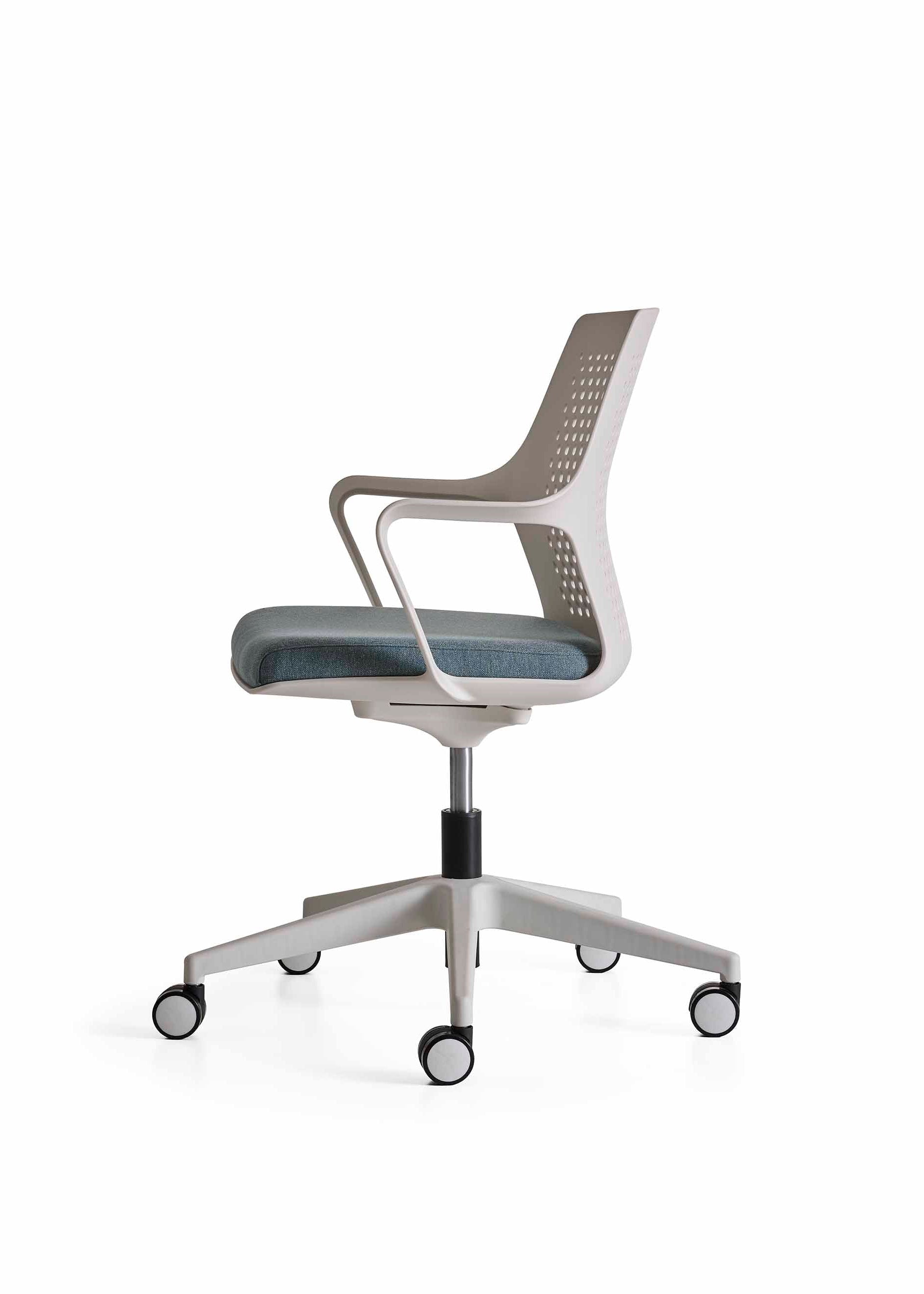 Modern office chair with gray seat and backrest on a white background