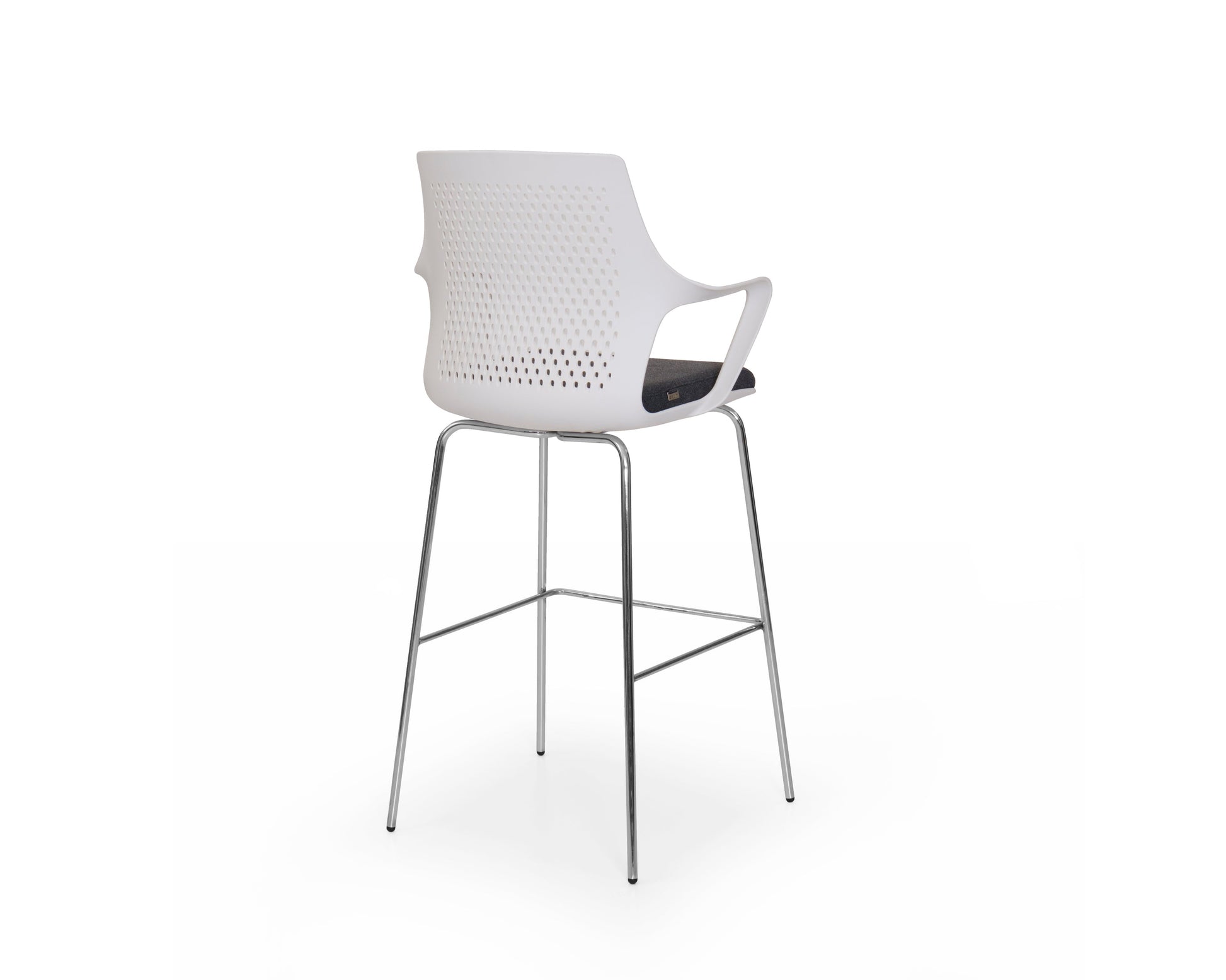 White bar stool with a perforated backrest on a white background