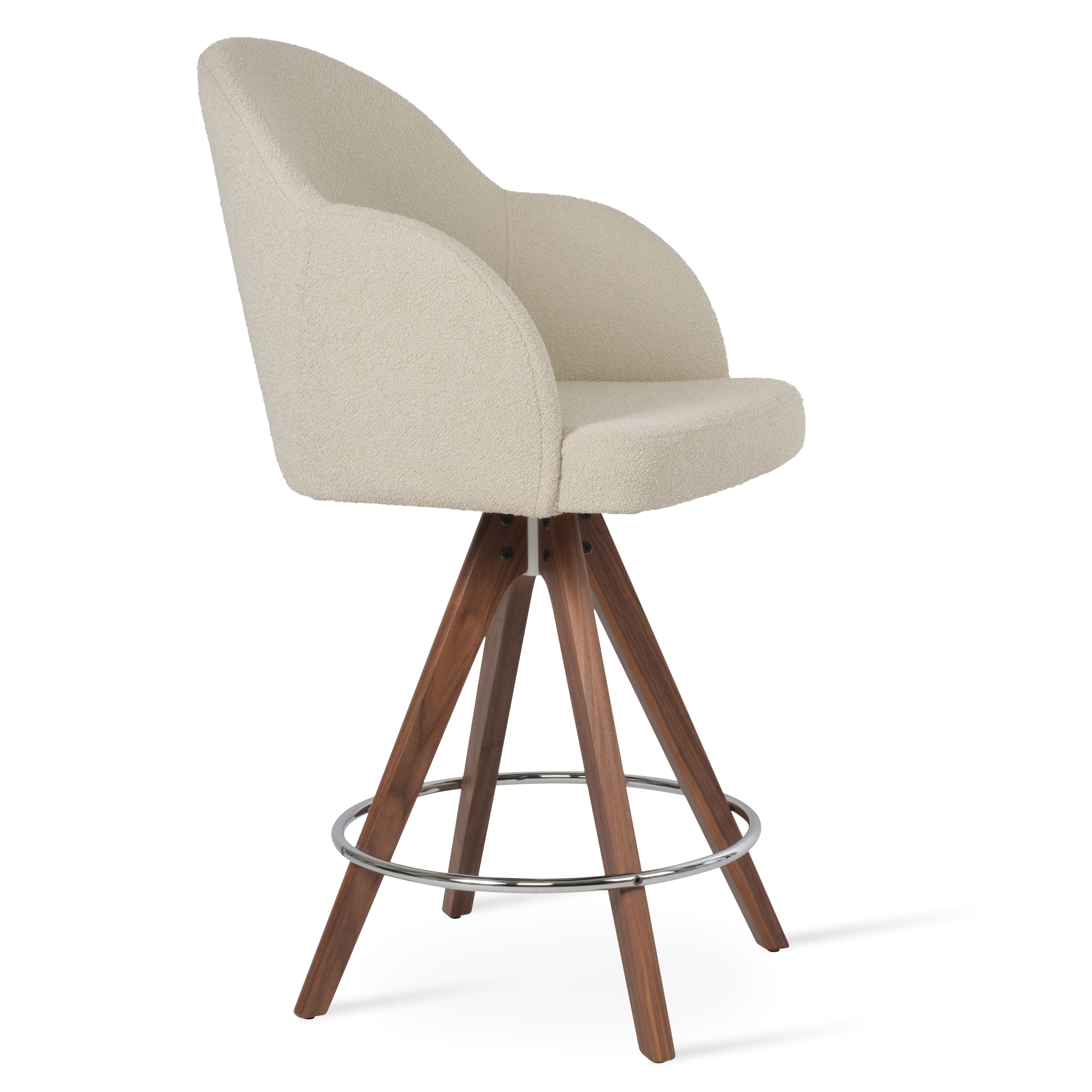 Beige bar stool with wooden legs on a white background