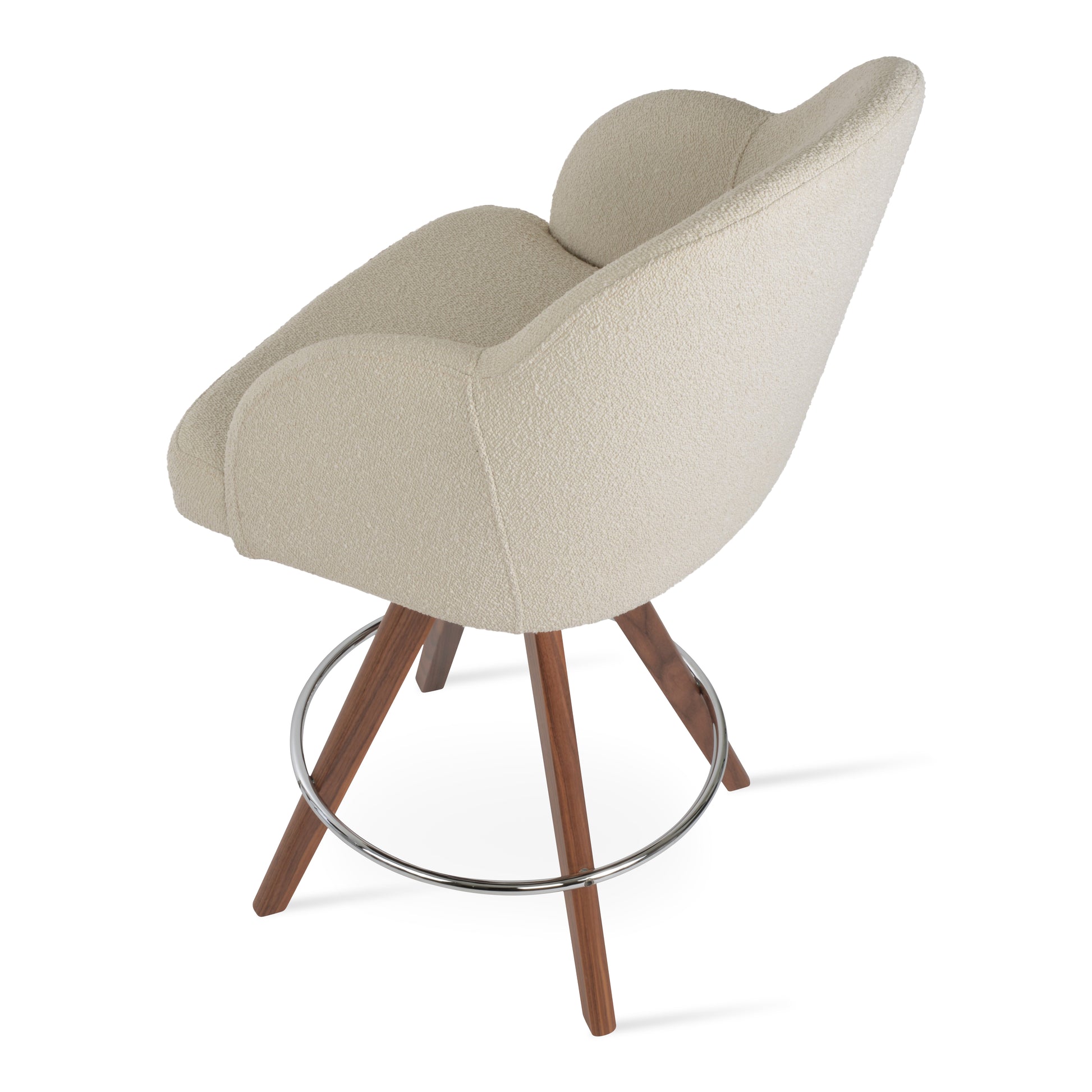 Modern chair with beige cushioned seat and wooden legs on a white background