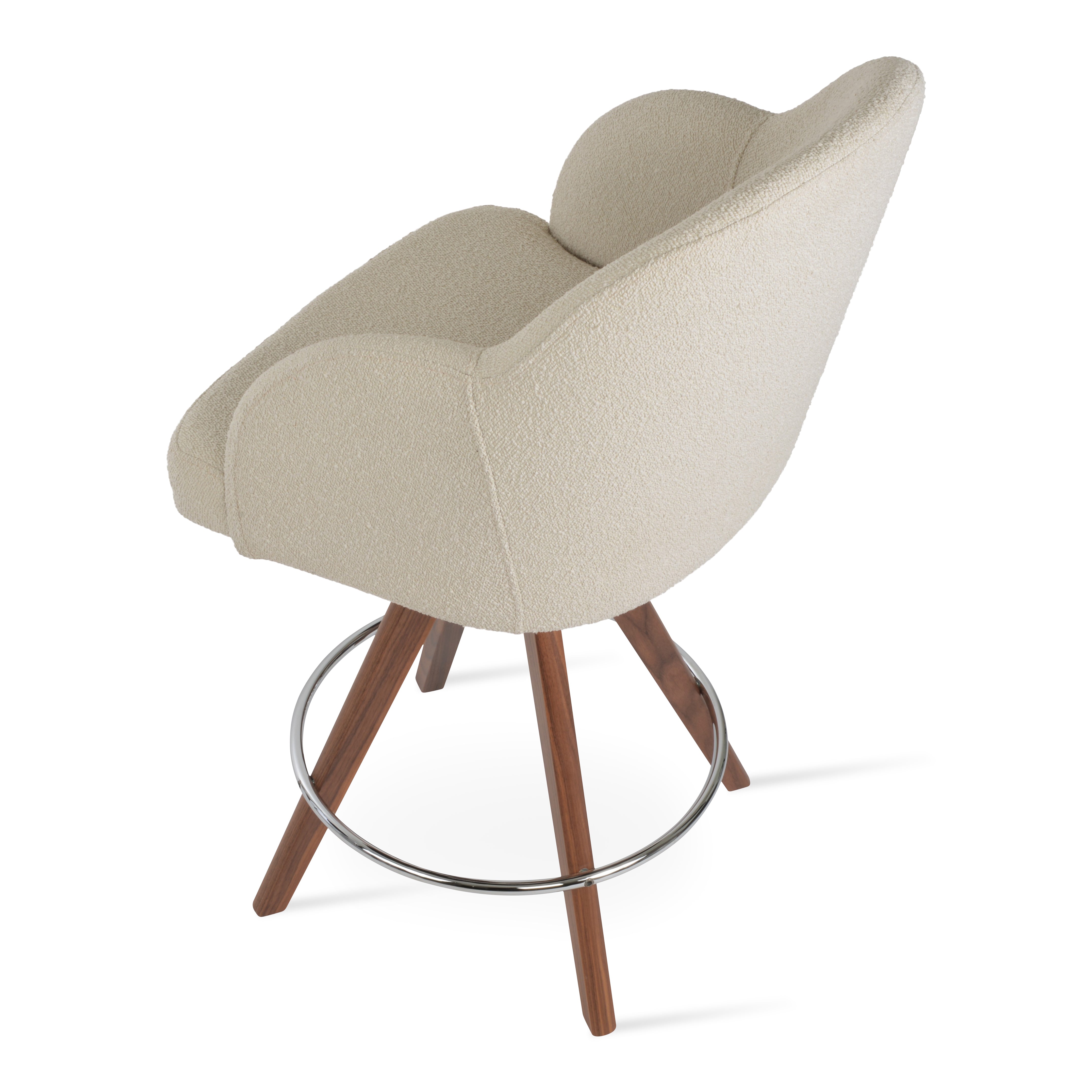 Modern chair with beige cushioned seat and wooden legs on a white background