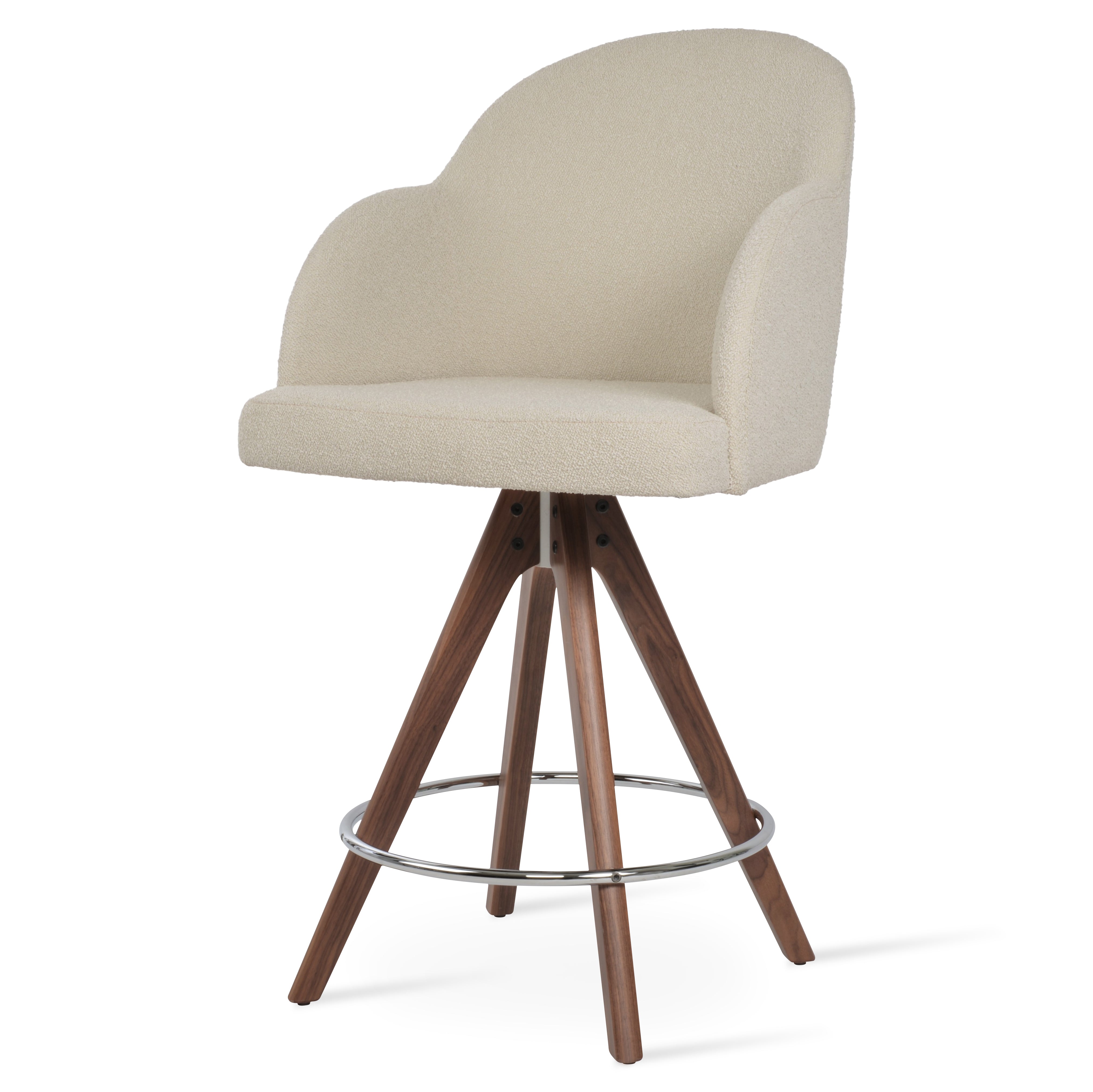 Beige bar stool with wooden legs on a white background