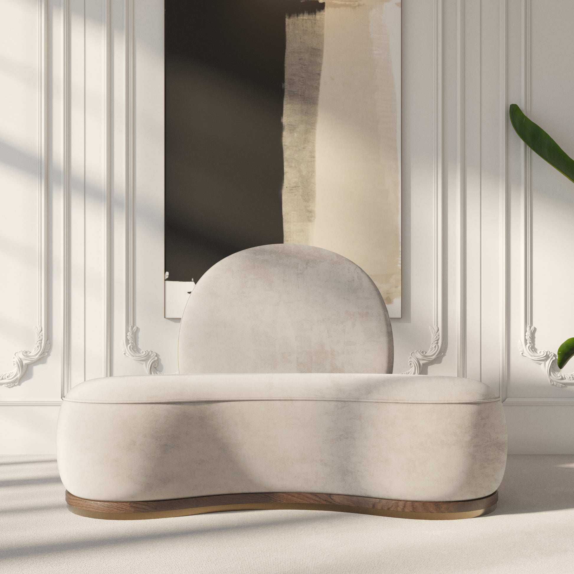 Lunelli Curved Minimalist Sofa close-up view of curves