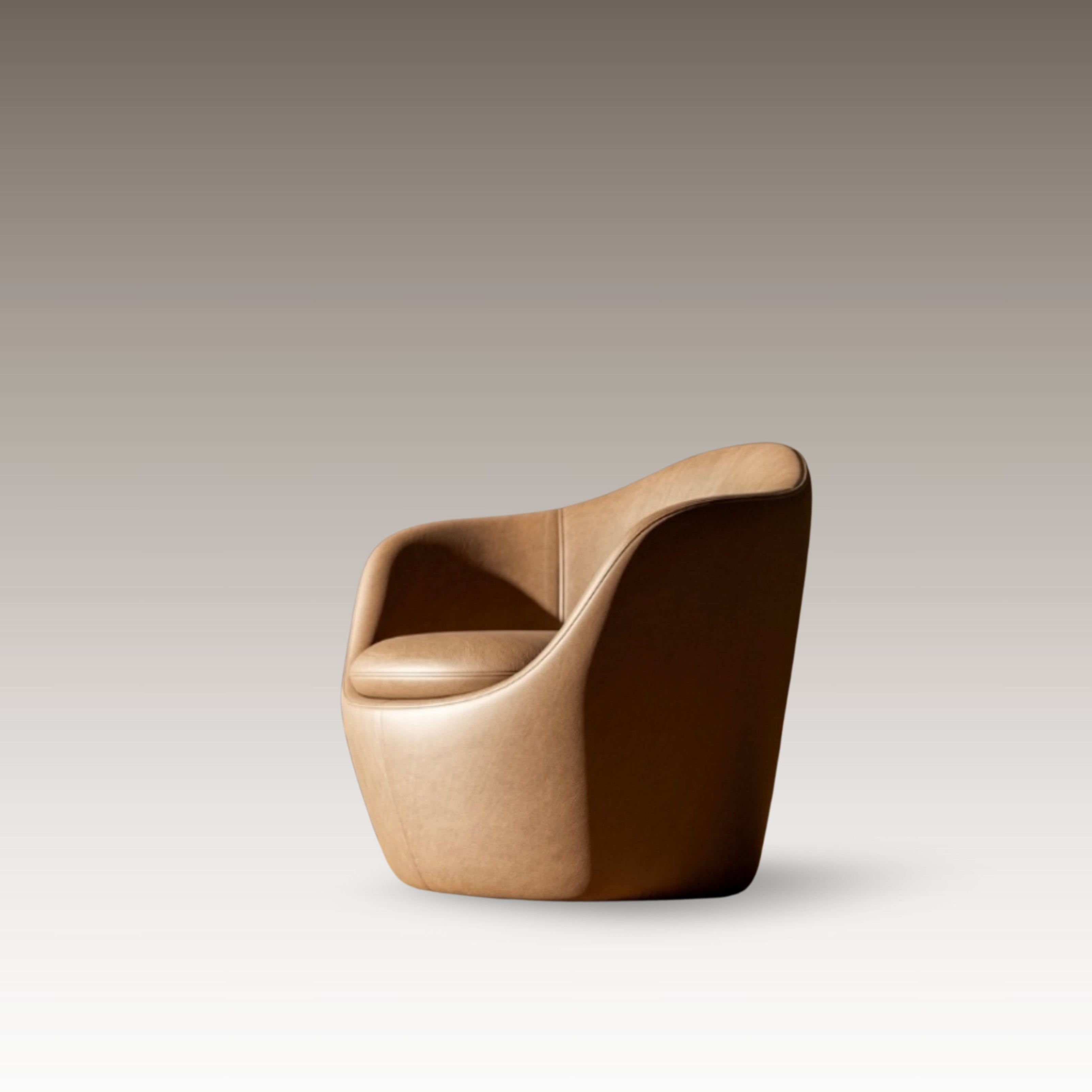 Front angled view of the Eclipse Armchair in leather against a neutral background.