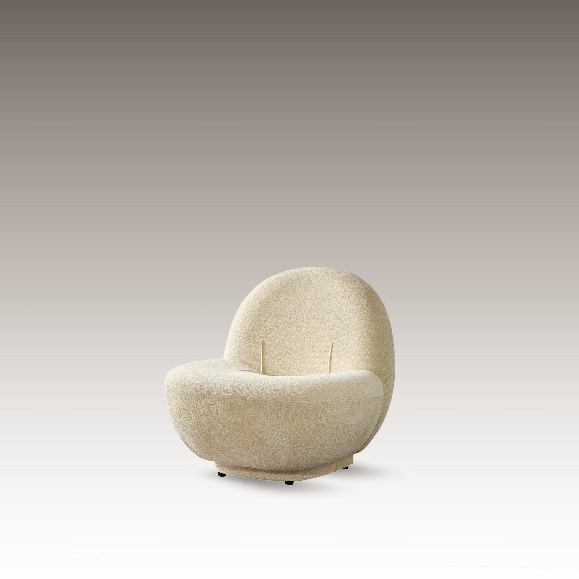 Front view of Elite Armchair in cream textured fabric with sculptural curved design