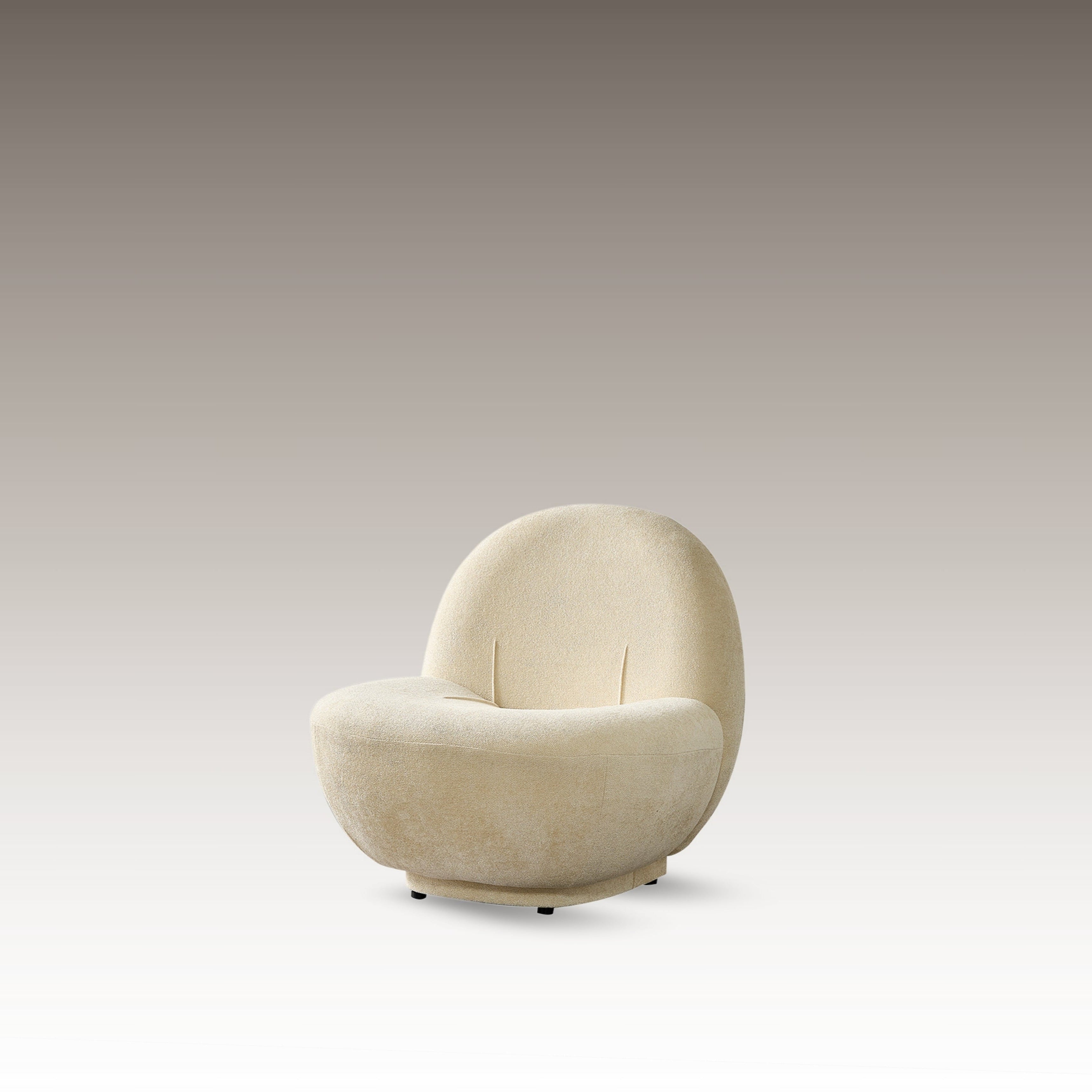 Front view of Elite Armchair in cream textured fabric with sculptural curved design