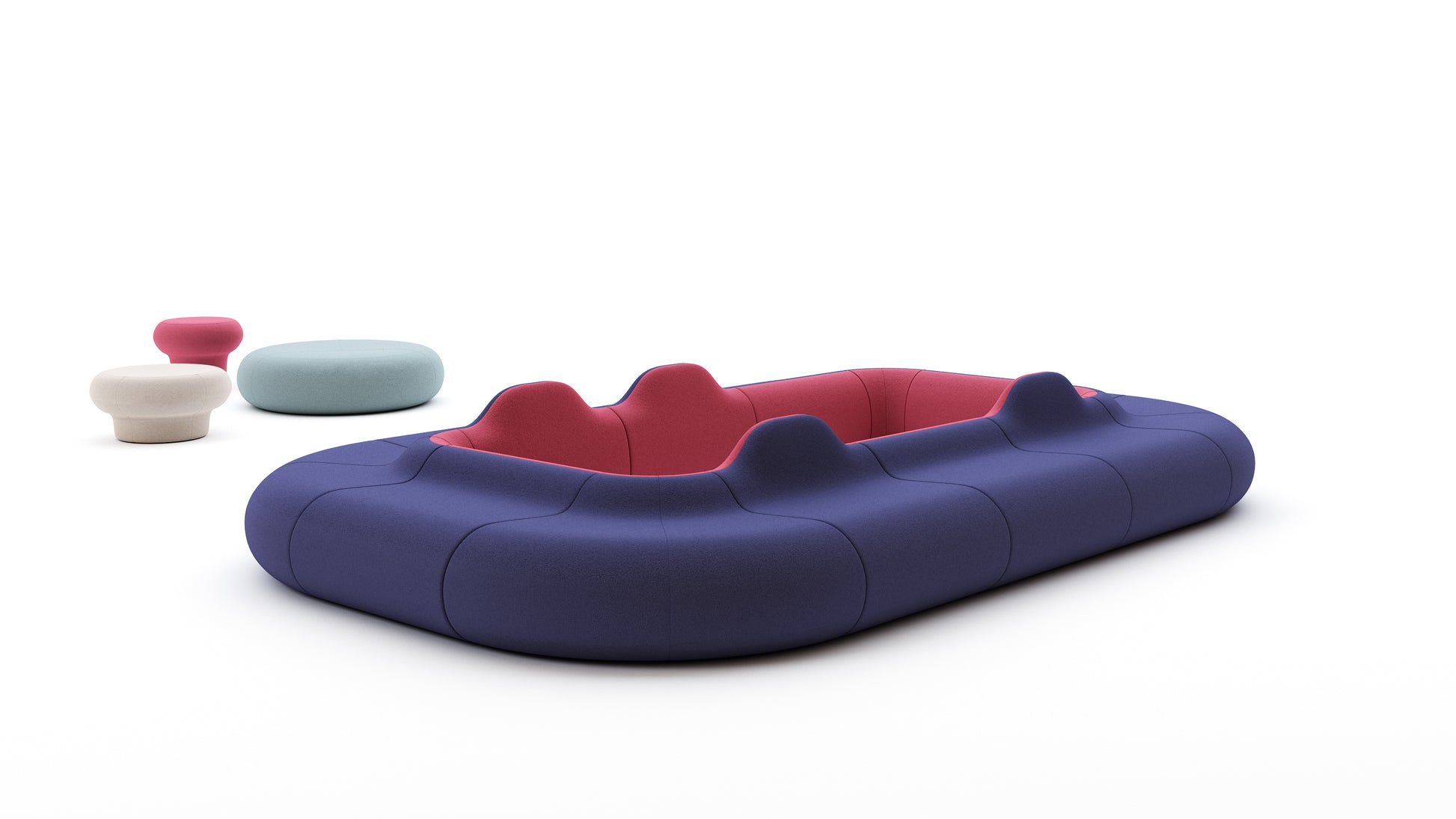 Modern, colorful sofa with a minimalist design on a white background