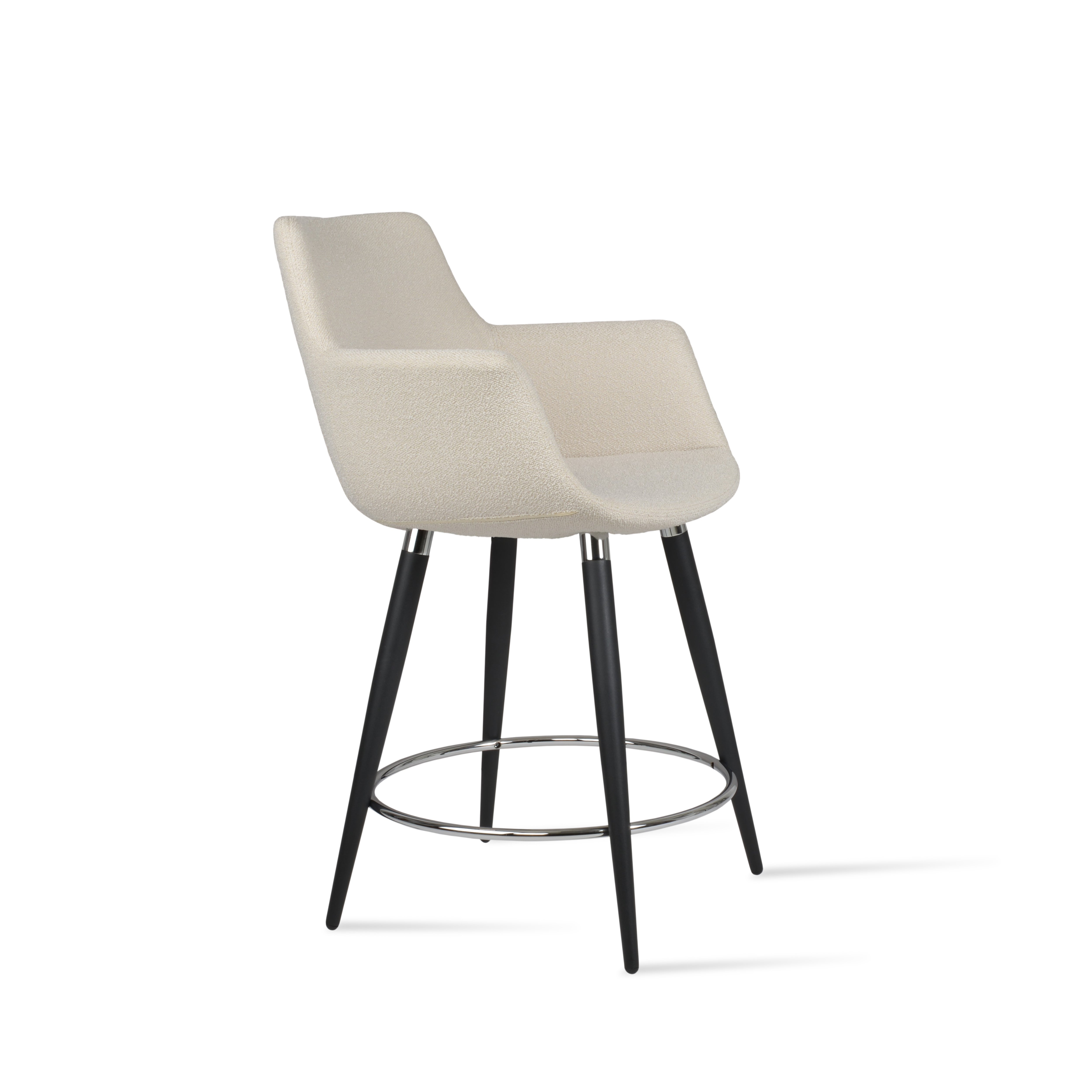 Beige couner stool with black legs on a white background