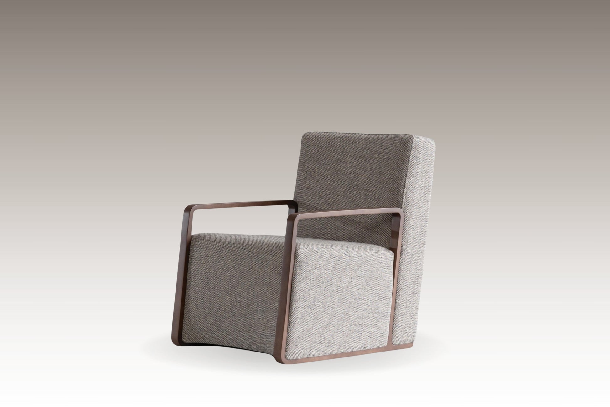 Mega Bergere armchair with a structured wooden frame and two-tone upholstery