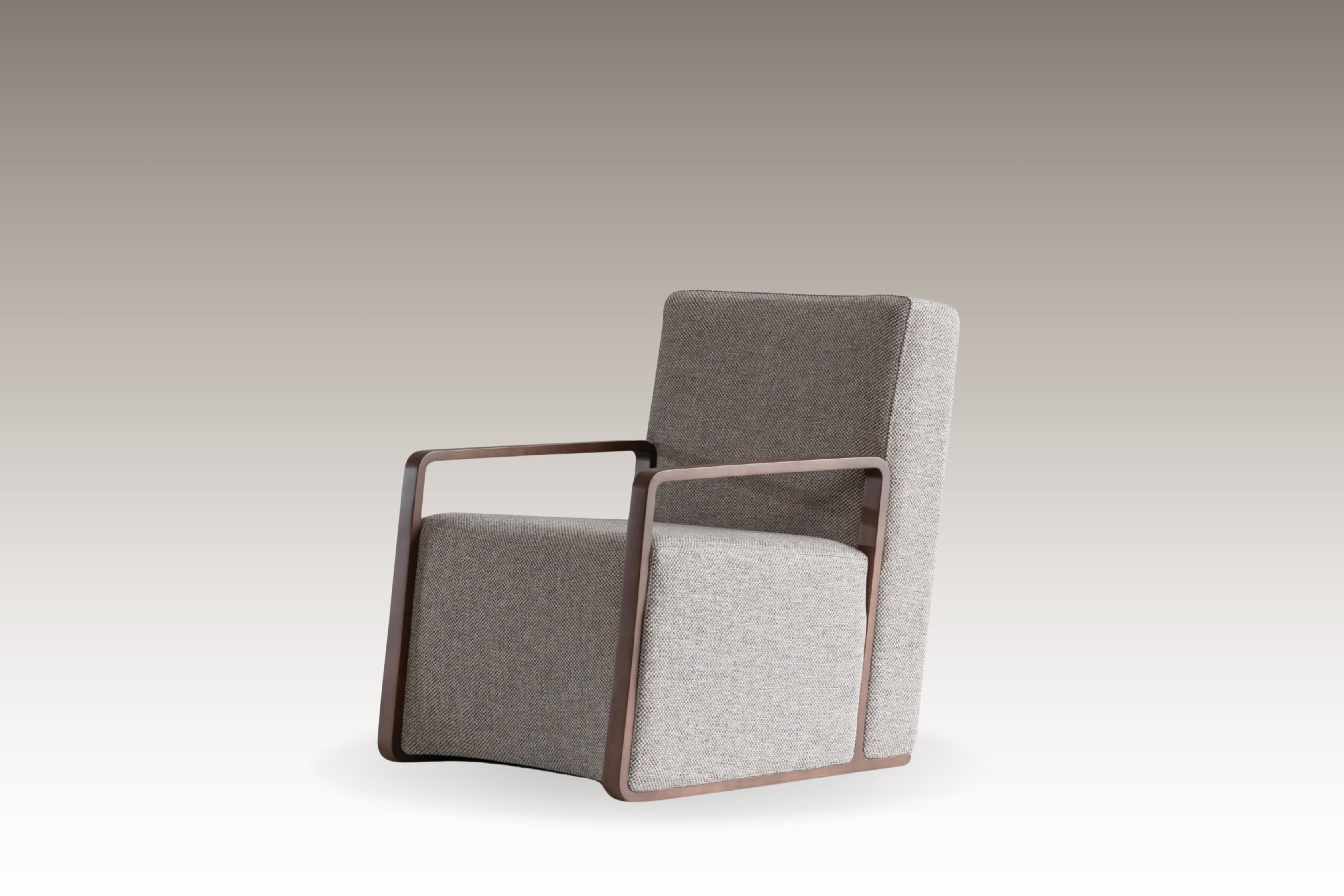 Mega Bergere armchair with a structured wooden frame and two-tone upholstery